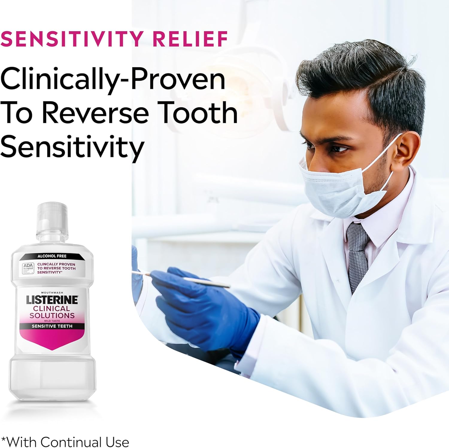 Listerine Clinical Solutions Sensitive Teeth Alcohol Free Mouthwash, Fresh Breath Dental Mouthwash Provides Protection & Relief from Tooth Sensitivity Pain, Daily Fresh Mint Oral Rinse, 500 mL - Image 2