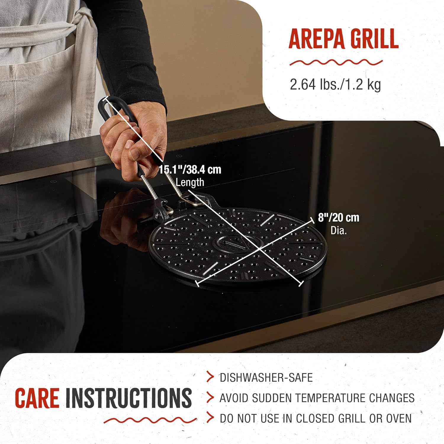 Victoria Cast Iron Arepa Grill, Enameled Parilla for Tortillas and Flatbreads, Heat Diffuser, Parrilla Asadora para Arepas, 8 Inches, Made in Colombia - Image 6
