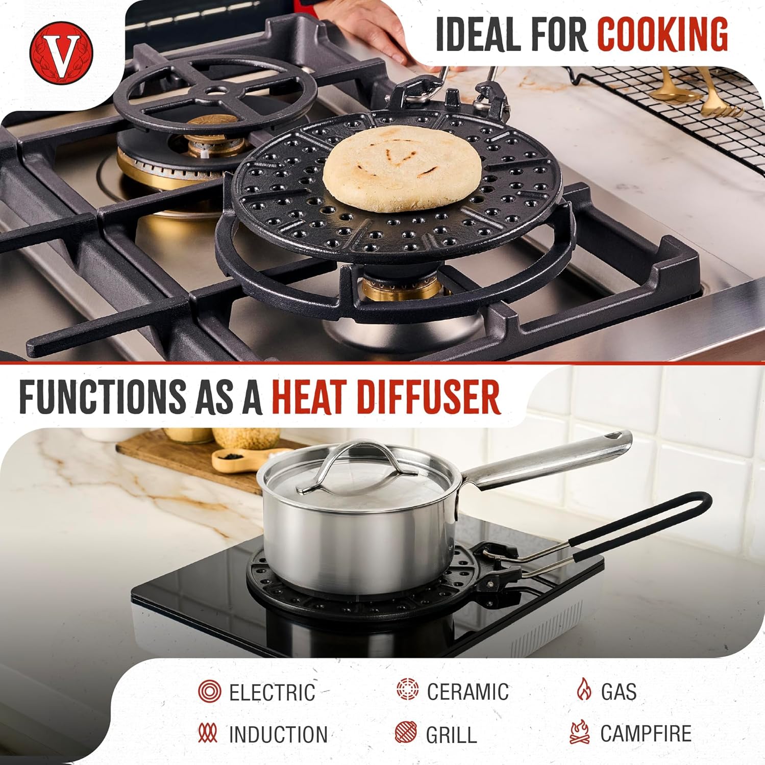 Victoria Cast Iron Arepa Grill, Enameled Parilla for Tortillas and Flatbreads, Heat Diffuser, Parrilla Asadora para Arepas, 8 Inches, Made in Colombia - Image 3