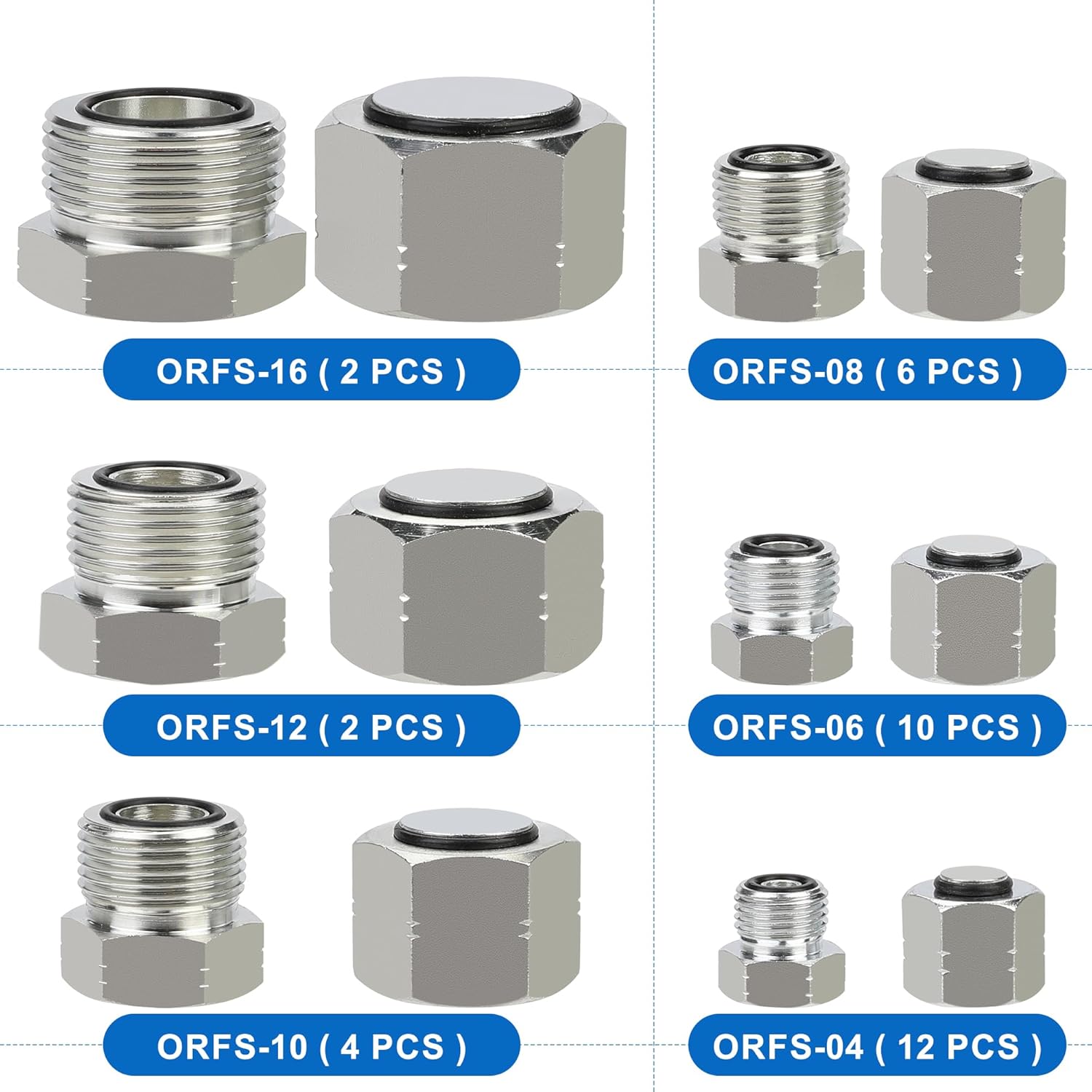 72PCS ORFS Flat Face Seal Cap and Plug Kit, Hydraulic Flat Face Fittings For Hose, 36PCS O-Ring Replacement - Image 3
