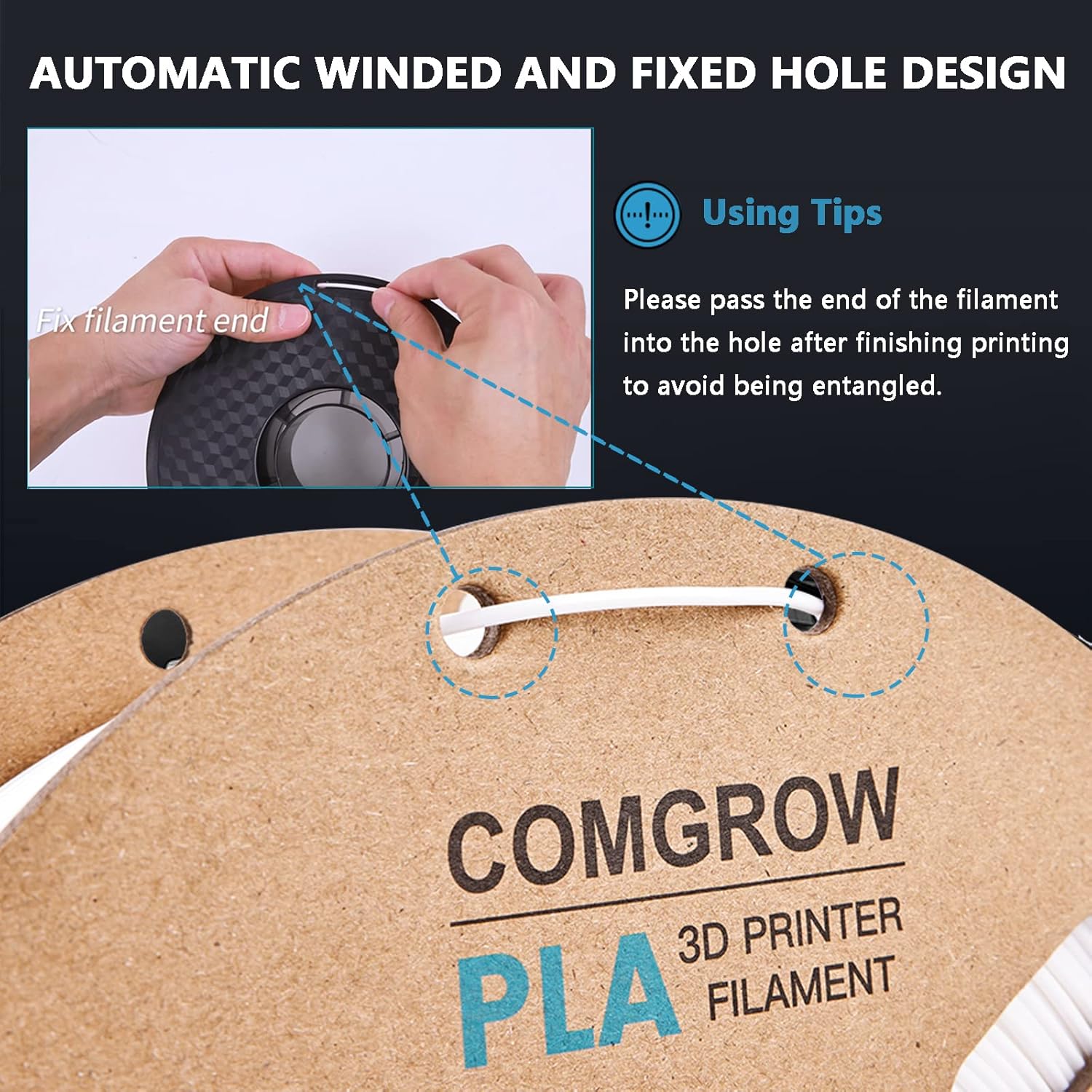Comgrow PLA 3D Printer Filament, 3D Printer PLA Filament 1.75mm, Dimensional Accuracy +/- 0.02 mm, 1KG Spool PLA White - Image 3