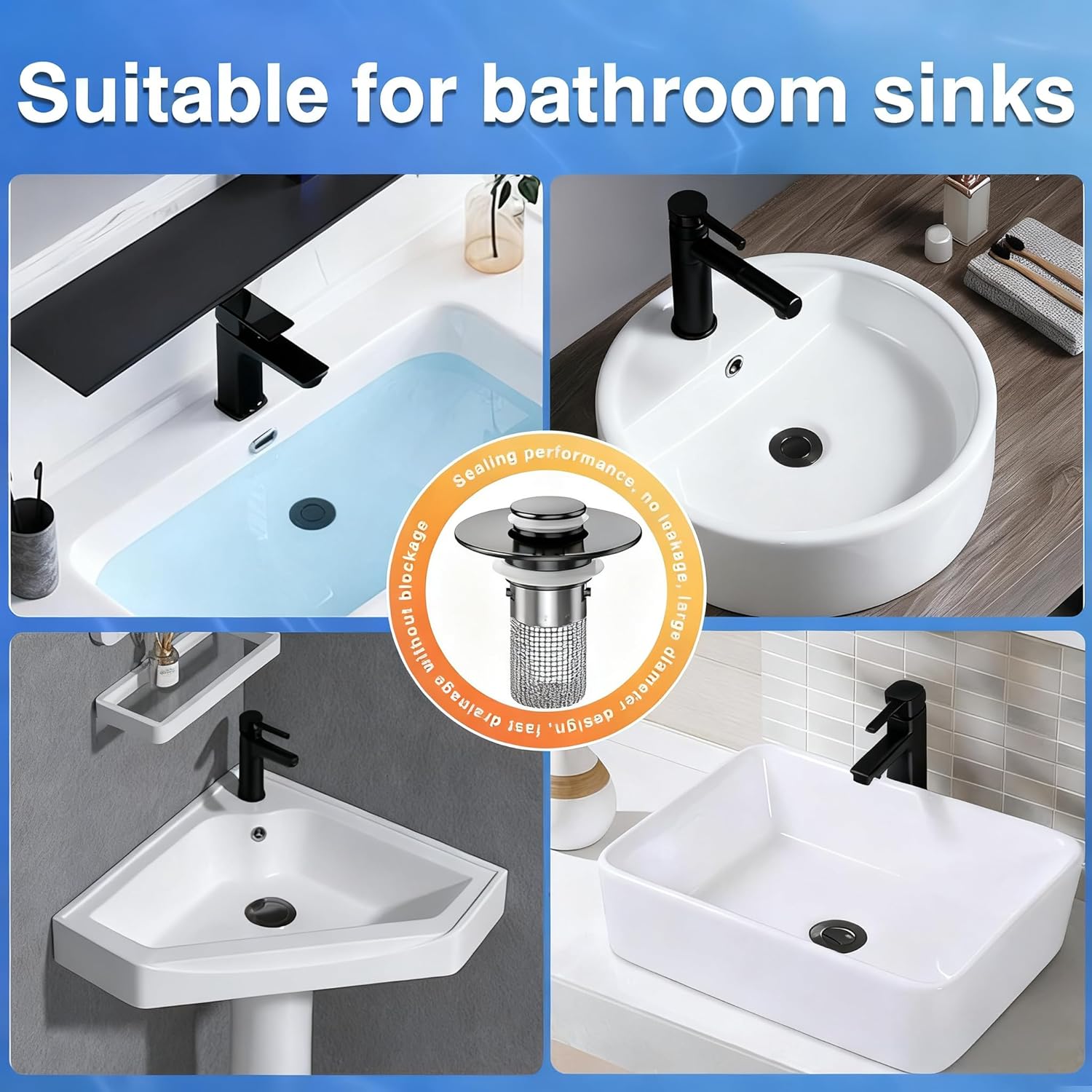 Bathroom Sink Drain Strainer,(2PCS) Pop-up Sink Drain Strainer with Removable Stainless Steel Strainer Basket Hair Catcher, Bathroom Sink Strainer for Bathroom Sink Stopper Replacement - Image 8