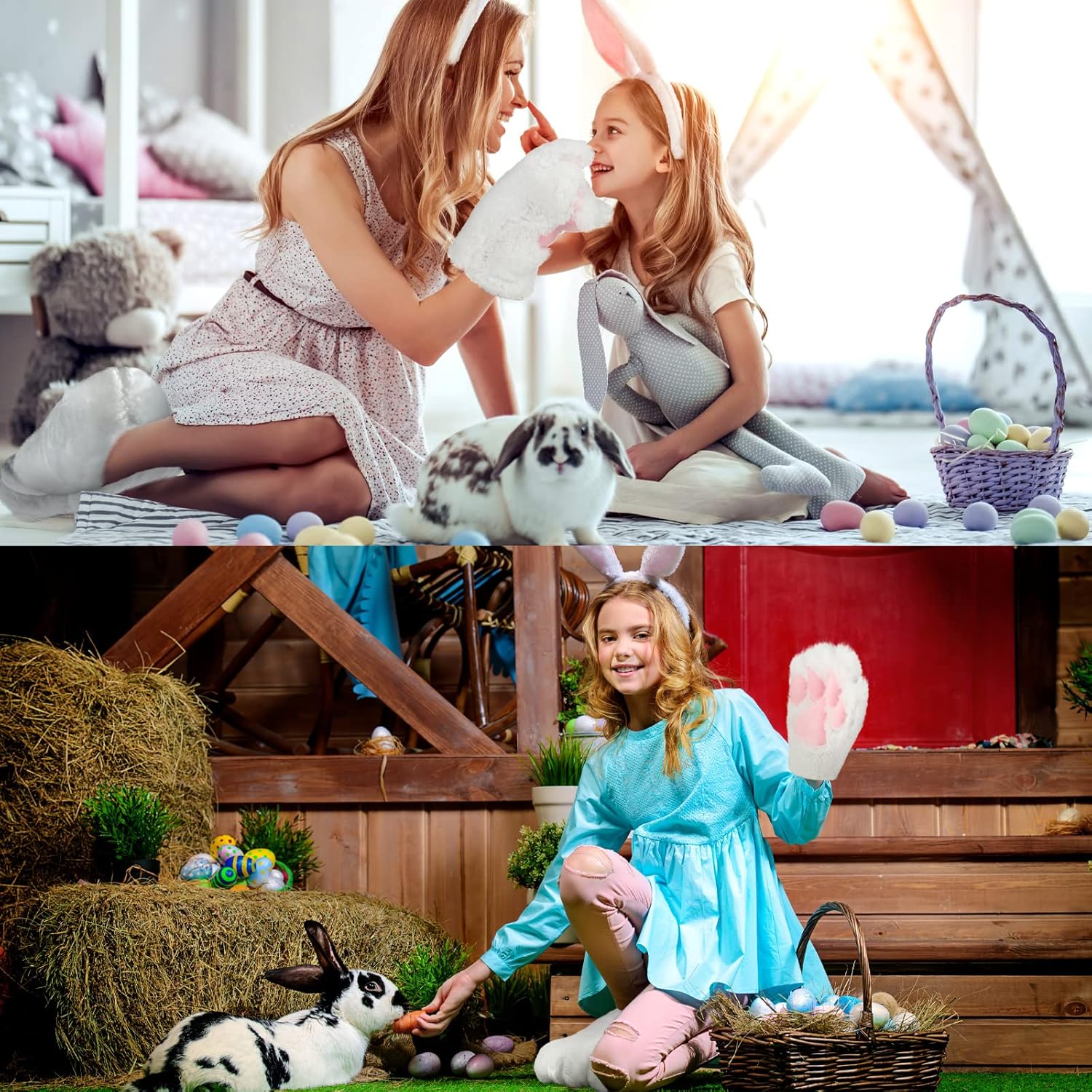 Giegxin 2 Pcs Easter Rabbit Costume Feet Hand Gloves Set White Plush Bunny Paws Shoes Slippers for Women Adult - Image 5