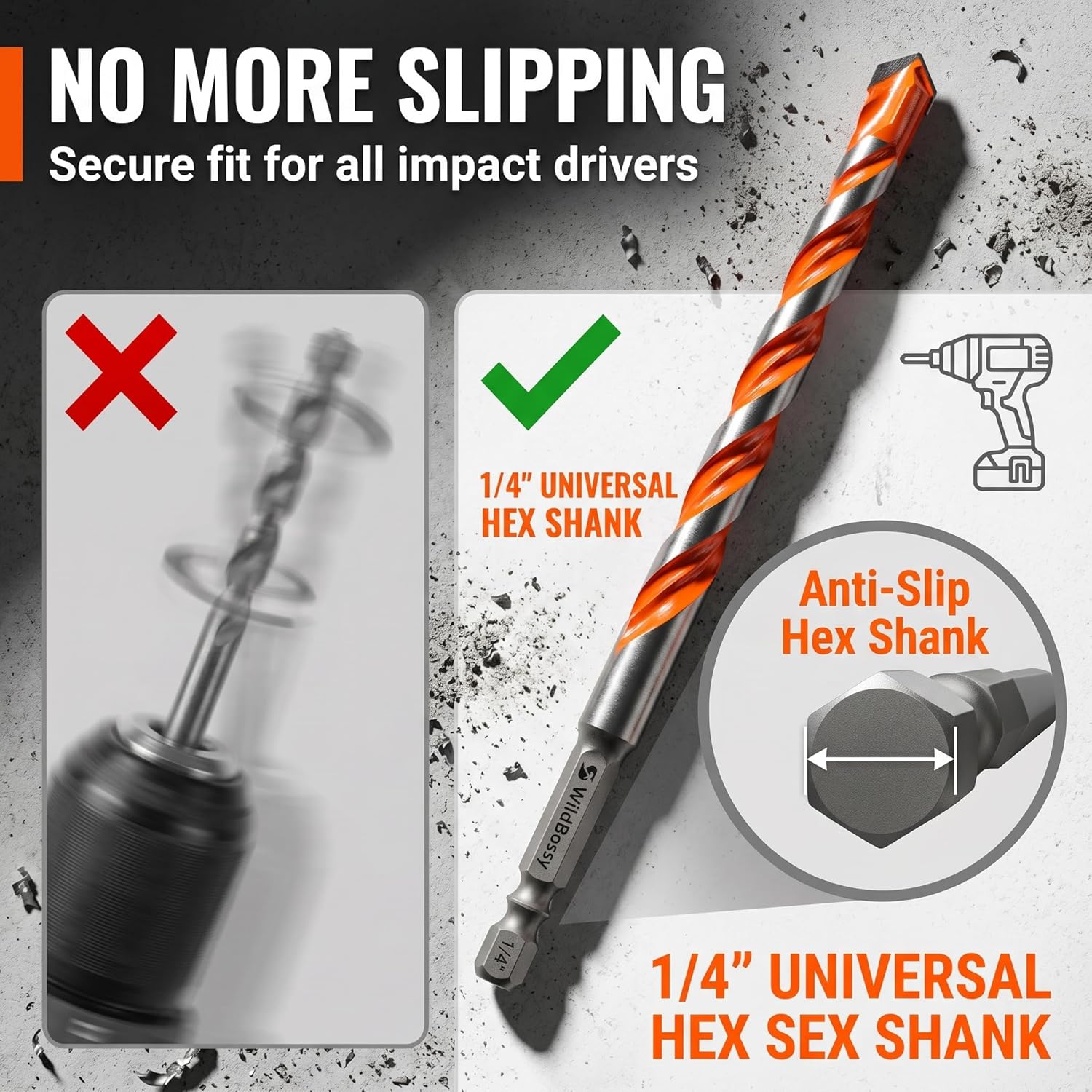 Concrete Carbide Drill Bits Hex Shank Masonry Cement Tile Drill Bit Set for Glass/Brick/Plastic/Cement/Tile 4mm-12mm (10PCS) - Image 3