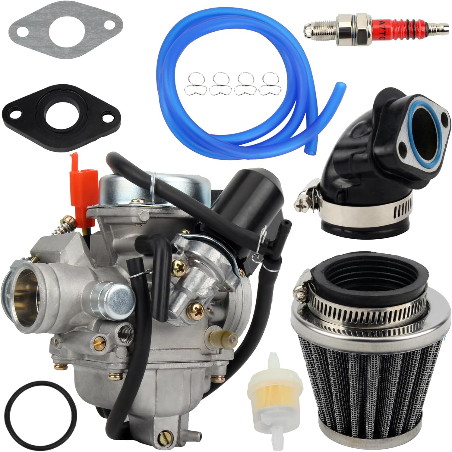 PD24J Carburetor Kit 24mm Carb With Manifold Intake Air filter Ignition Plug for 4-Stroke GY6 125CC 150CC 152QMJ/QMI 157QMJ/QMI Engines ATV Go Kart parts