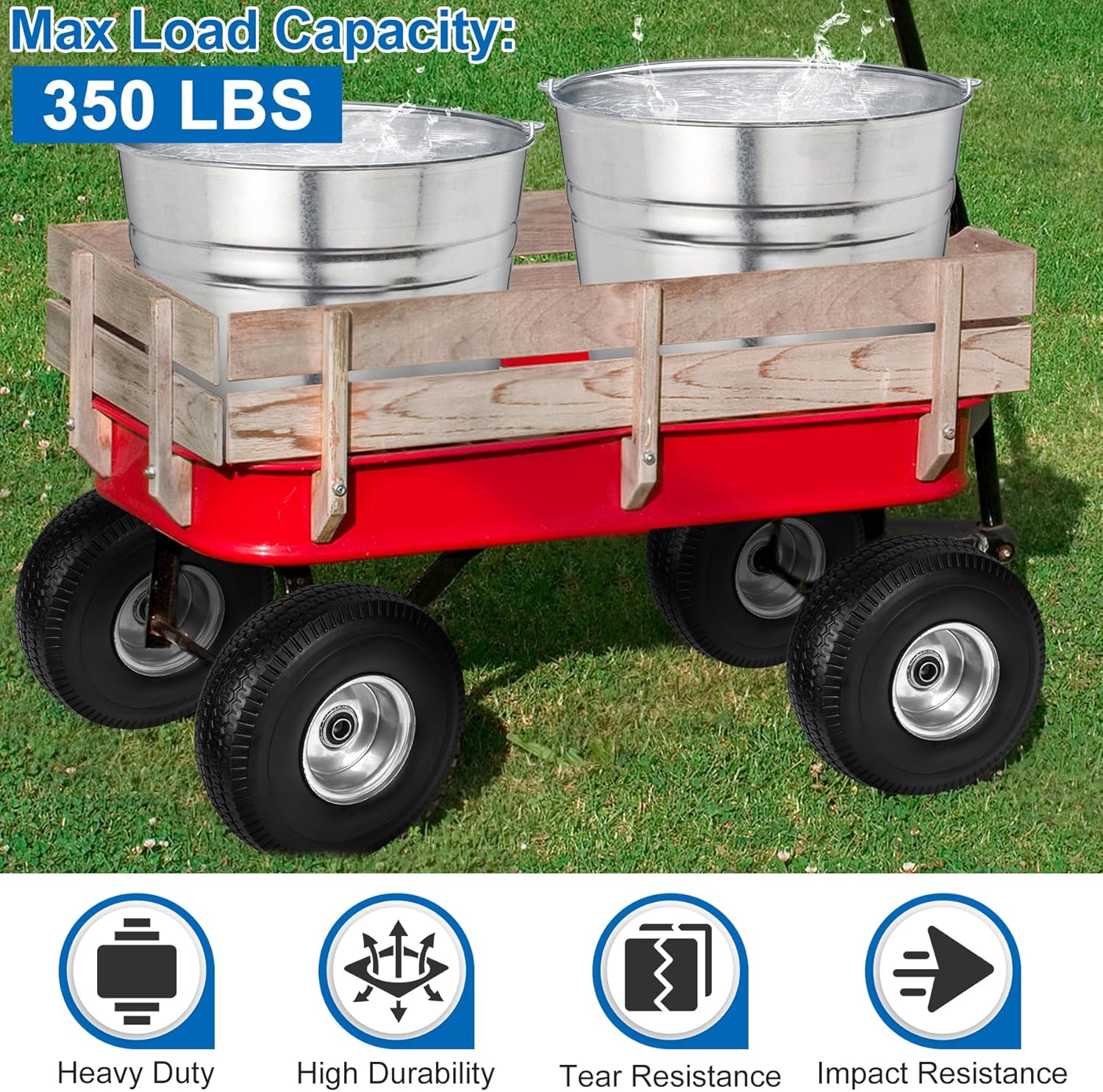 4.10/3.50-4" Flat Free Tires, 10 Inch Solid Tires and Wheels Replacement with 5/8" Axle Bore Hole, 2.2" Offset Hub for Hand Truck, Garden Cart, Lawn Cart, Wheelbarrow, 2 Pack - Image 5