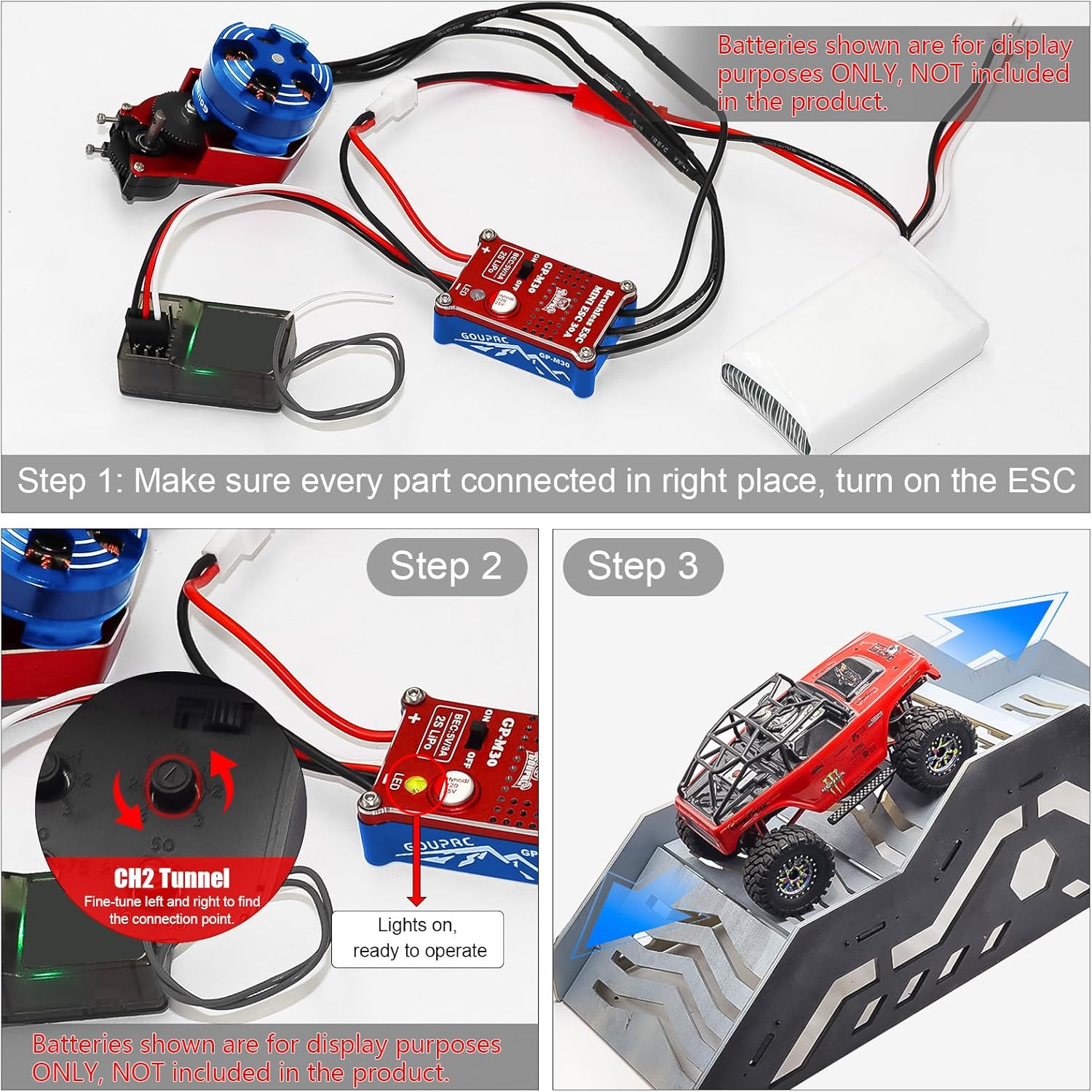 GOUPRC 30A Brushless Mini ESC & 2204 2400KV Brushless Outrunner Motor with Transmission Combo Kit for SCX24 Axial 1/24 RC Crawler Car Truck Blue Red - Image 5