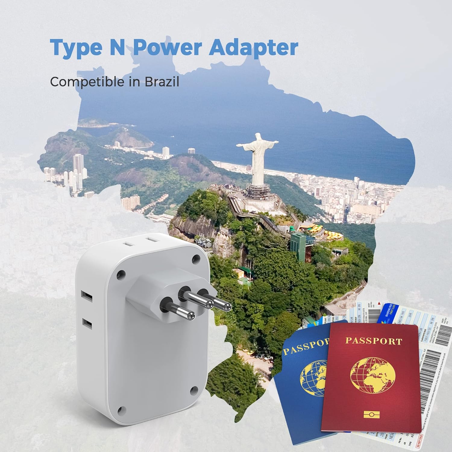 TESSAN Brazil Power Adapter, US to Brazil Travel Plug with 4 American Outlets 3 USB Charger (1 USB C Port), Type N Adaptor for USA to Brazilian Brasil - Image 3