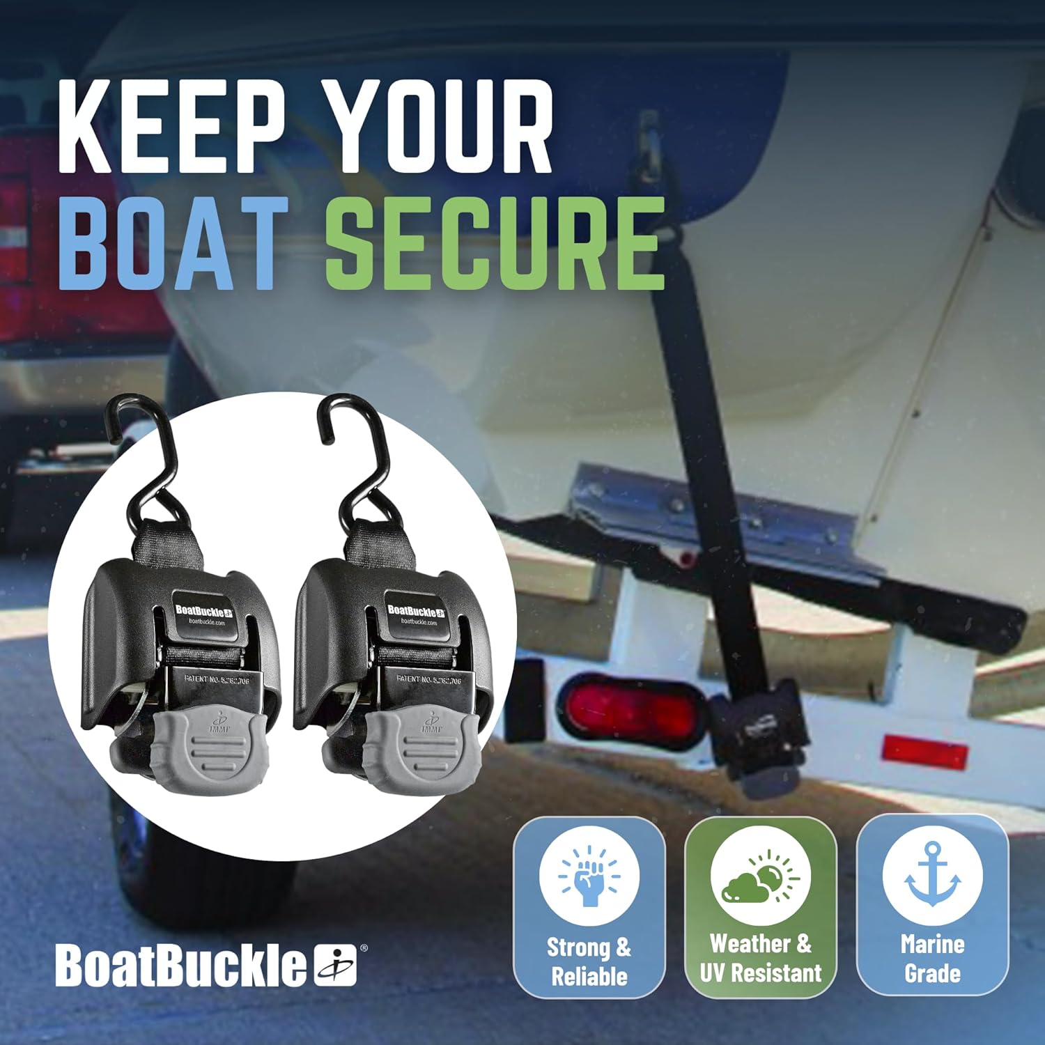 BoatBuckle G2 Transom Boat Tie Down Straps to Trailer 2x43-Inch, 2500lbs Break Strength, Bolt On Retractable Ratchet Straps Heavy Duty, 2-Pack - Image 4