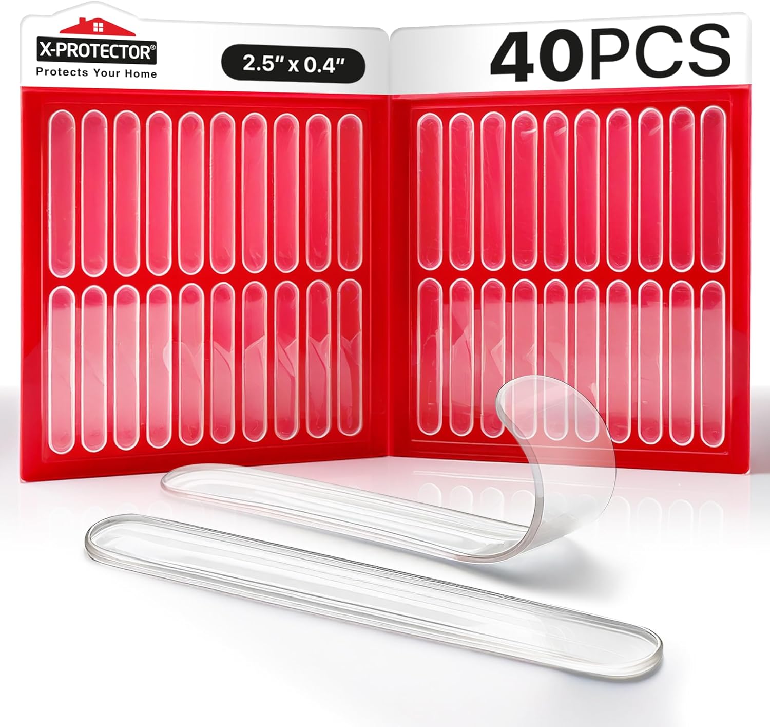 X-Protector Cabinet Door Bumper Strips - 40 PCS - Clear Door Silencer - Premium Cabinet Door Bumpers - Soft Door Slam Stopper - Multi-Purpose Bumpers for Cabinet Doors, Chair Backs, and More!