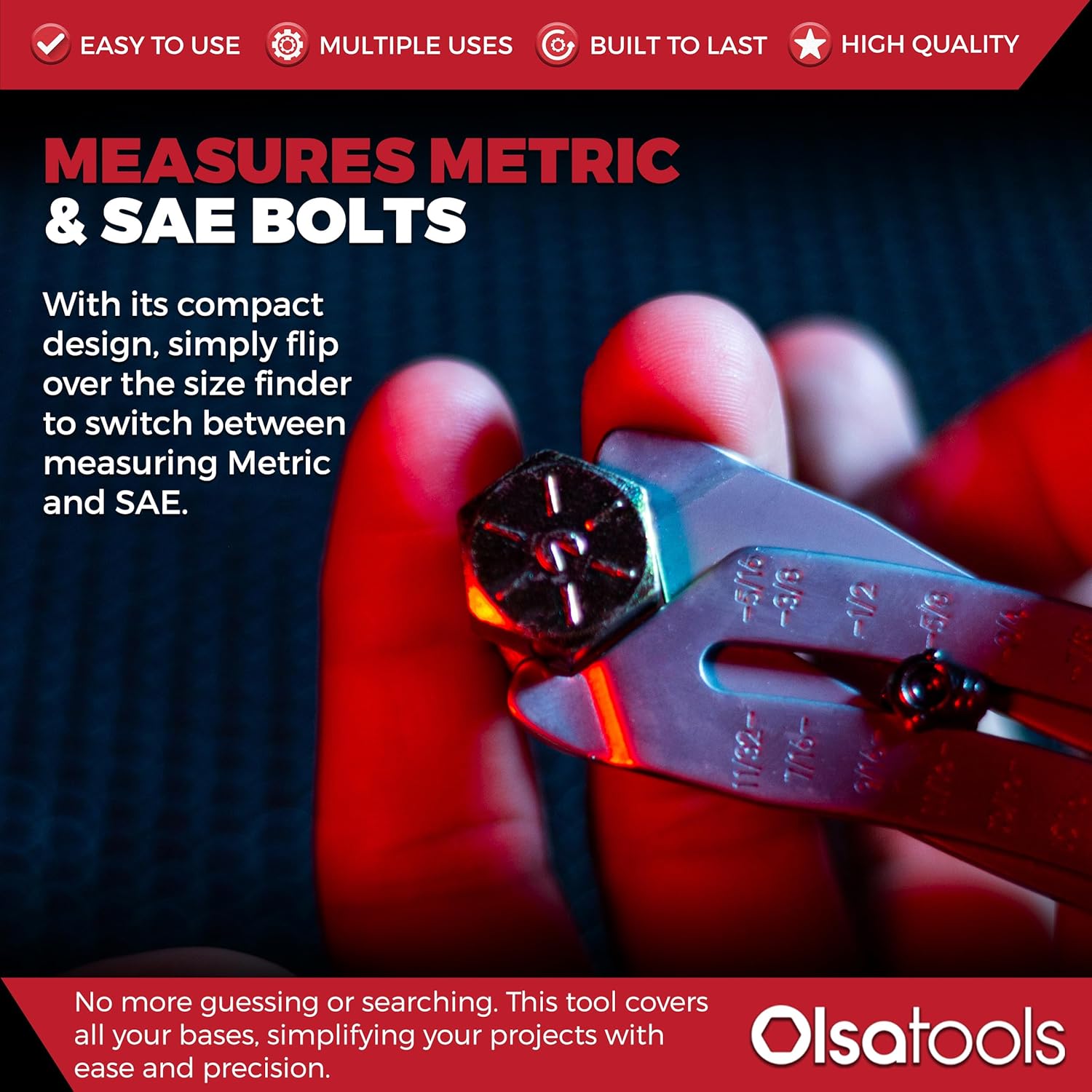 Olsa Tools Bolt Size Finder Keychain - Precision with Accurate Metric (8-25mm) and SAE (5/16 to 1") Measurements - Bolt Gauge - Dual-Sided - Portable Design - Gifts For Mechanics - Part: 1753 - Image 4