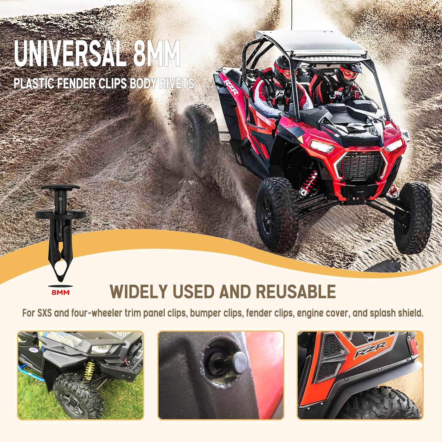 UNIGT 150pcs ATV UTV Body Fastener Rivets Push Pin Compatible with Can Am 293150089 Polaris 7661855 RZR Ranger Suzuki Kawasaki Rancher 90653-HC4-900 Plastic Fender Clips - Image 2