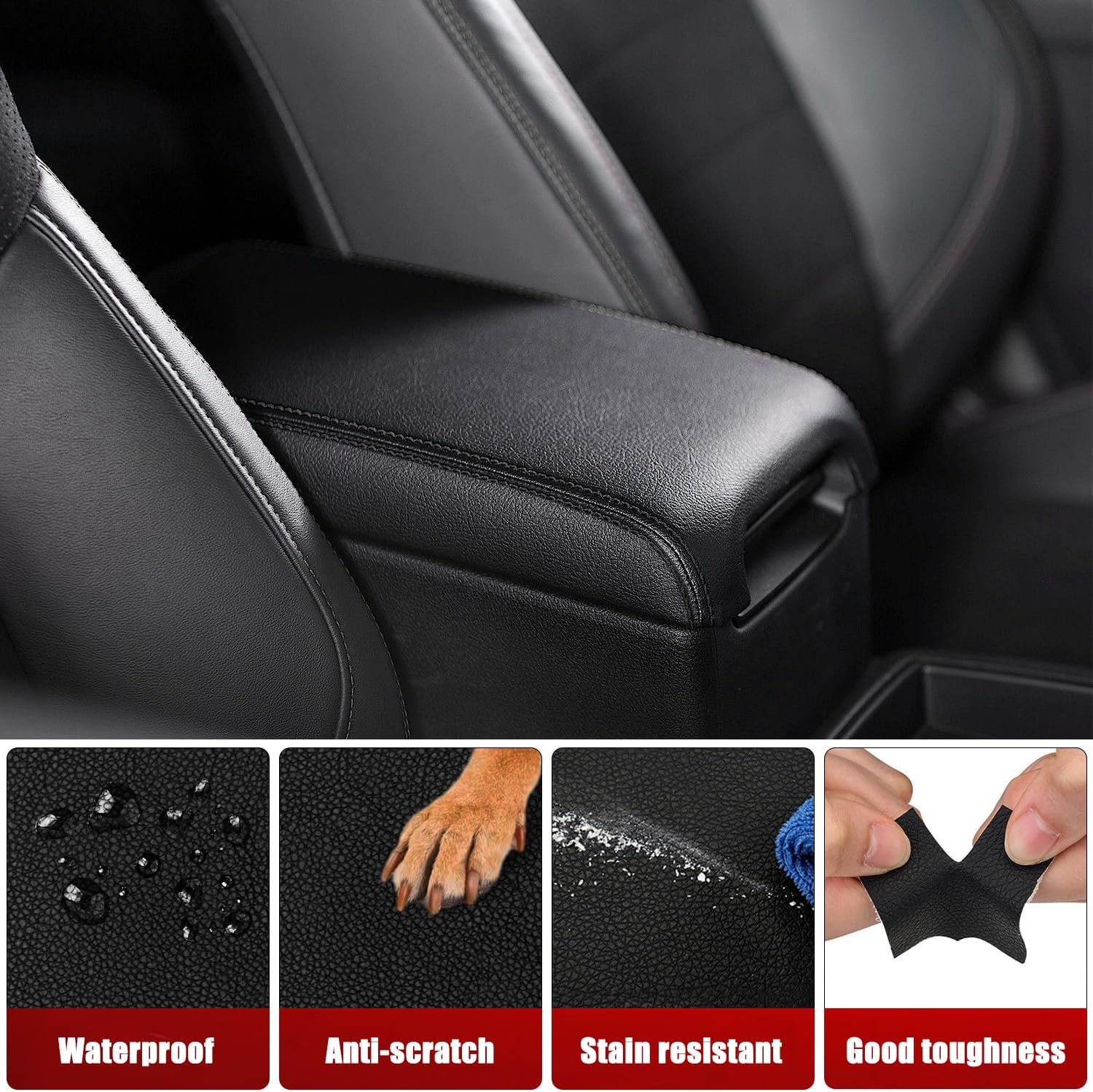 KBH Center Console Armrest Cover Replacement for Toyota Camry 2012 2013 2014 2015 2016 2017, Vinyl Leather, Car Arm Rest Lid Skin Upholstery, Black (Leather Part Only) - Image 3