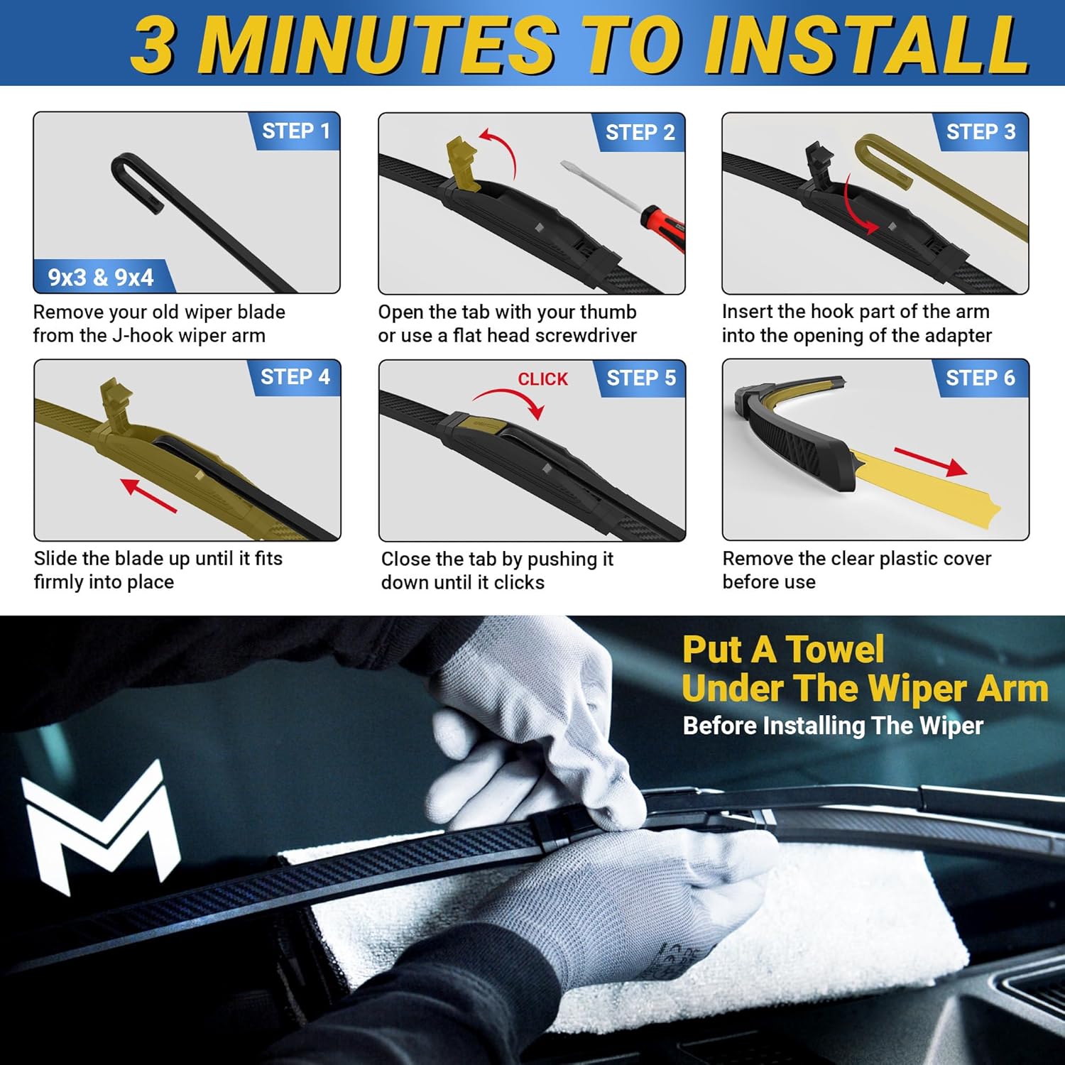 Premium Silicone Carbon Fiber Windshield Wiper Blades 26" & 19" - Patented All-Season, Quiet & Smooth Streak-Free Clean Wipe, OEM Quality, Front Automotive Replacement Wipers for Car & Truck (2 Pack) - Image 6