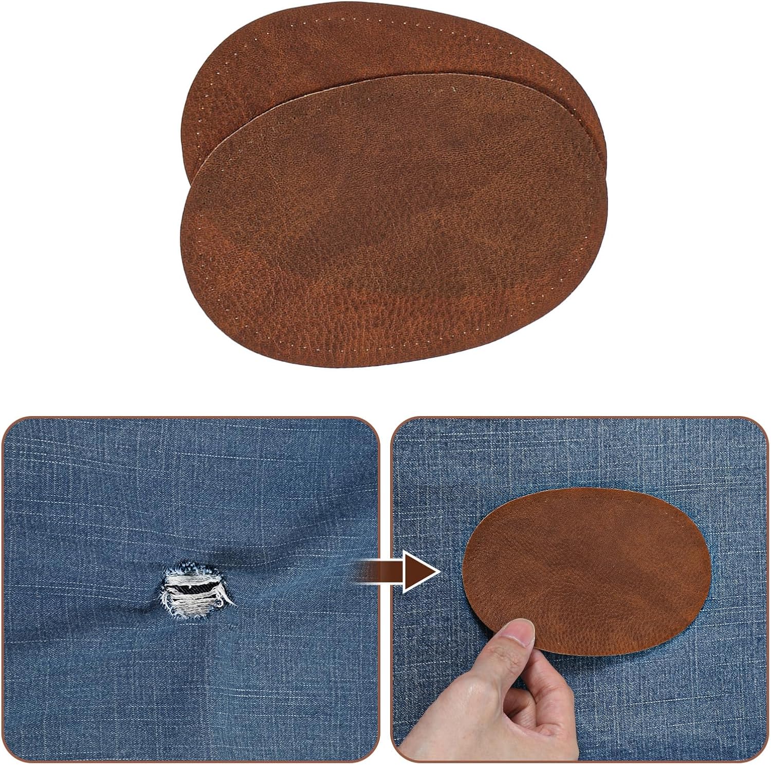 2PCS Elbow Patches for Clothes, 5.43×3.54 Inches Sew-On Fabric Oval PU Leather Elbow Patch, Clothes Fabric Repair Sewing Patches for Sweaters, Jackets, Trousers and Hats(Coffee) - Image 3