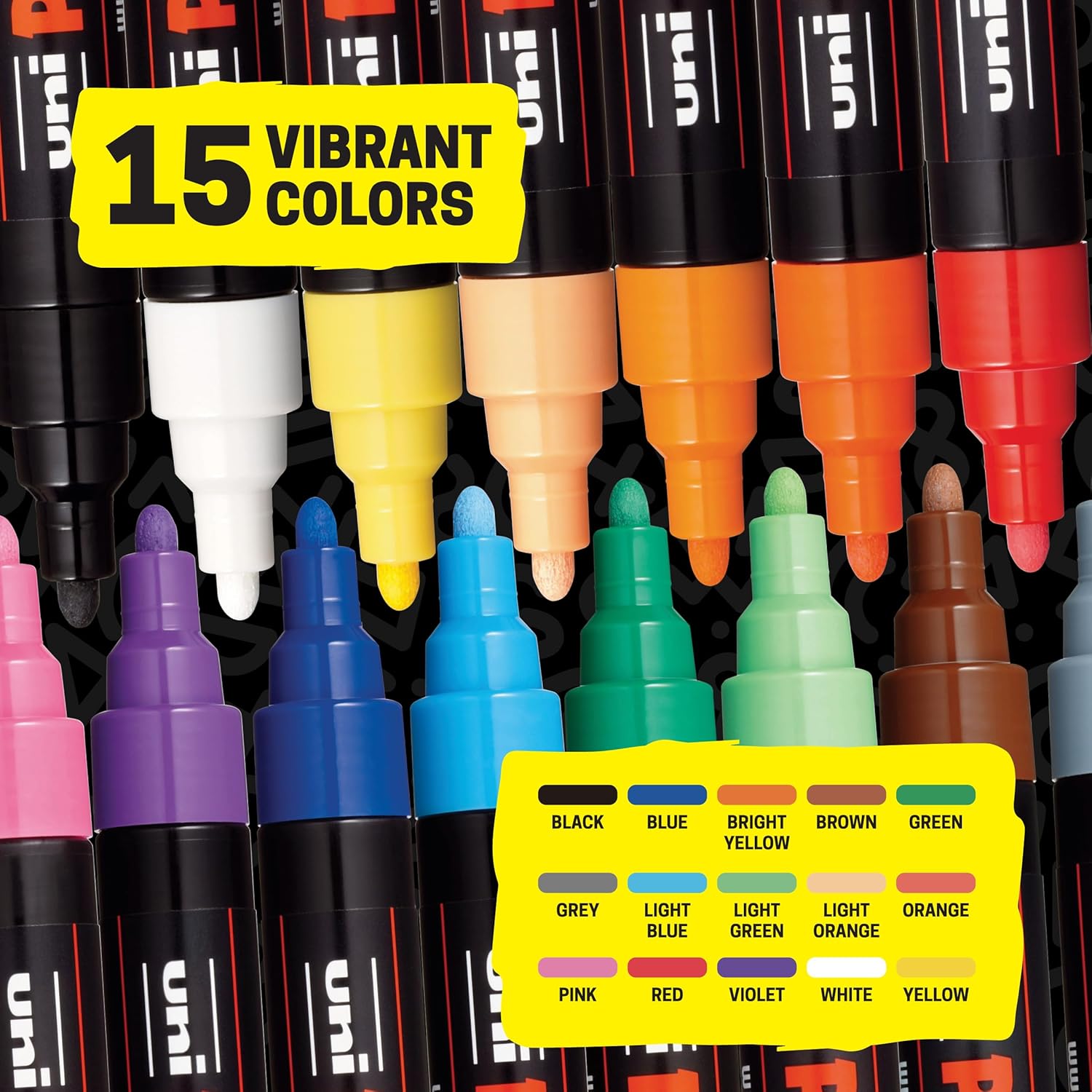 Posca Paint Art Markers, Set of 15 5M Medium Acrylic Markers with Reversible Tips, Artist Recommended Paint Pens for Gifts, Decorations, Fabric, Metal, Windows, Wood and Canvas - Image 2