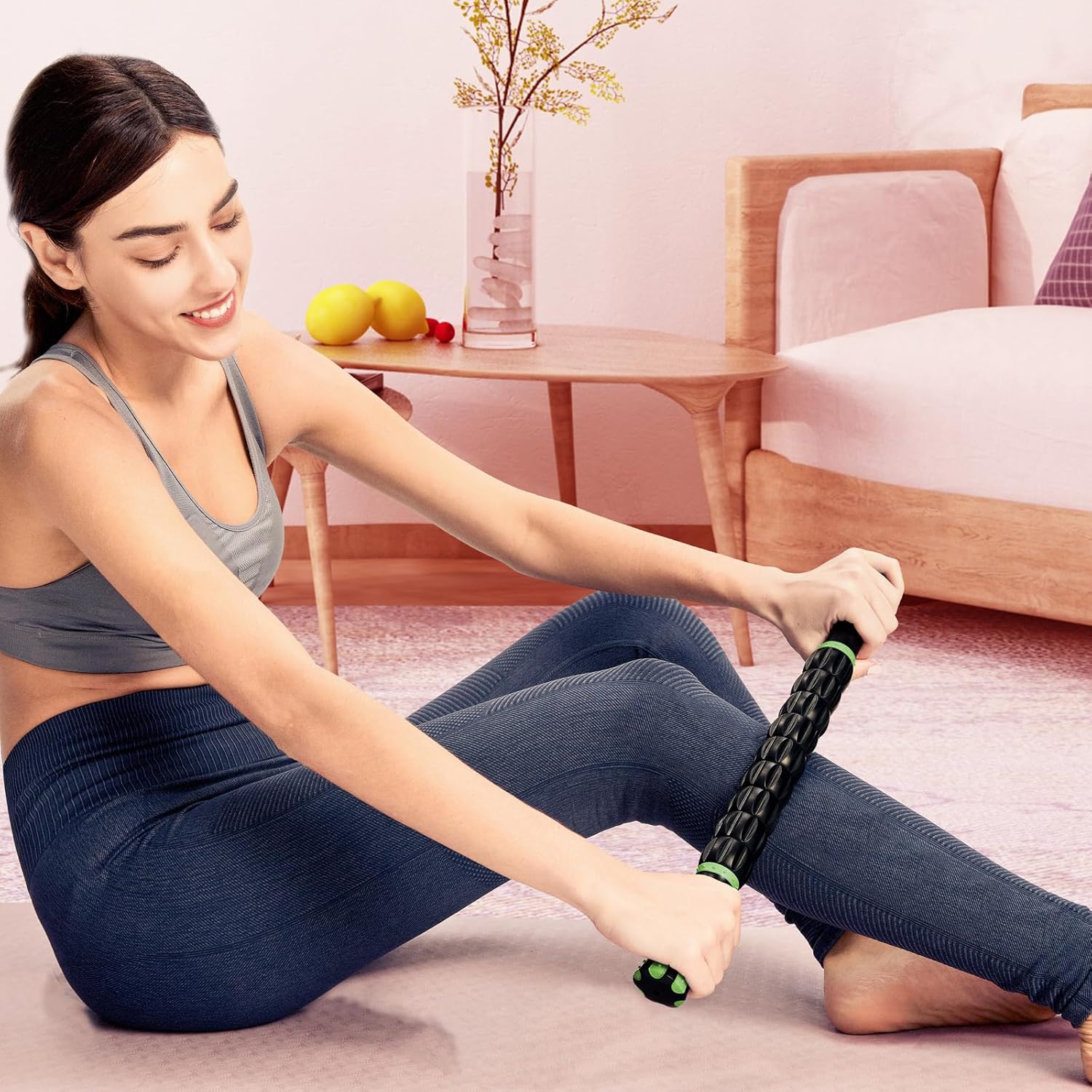 YANSYI Professional 9-Roller Deep Tissue Massage Stick - Portable Muscle Recovery Roller for Athletes, Relieves Post-Workout Soreness & Leg/Back Pain - Portable Physio Tool (Black) - Image 6