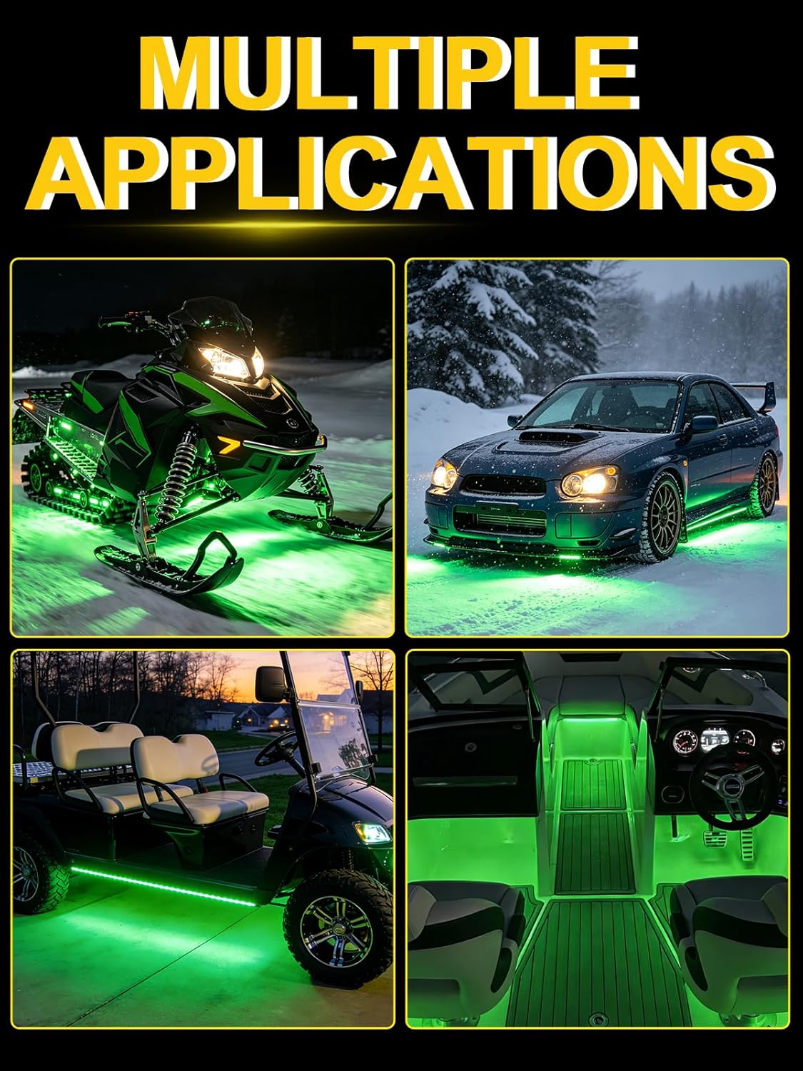 YM E-Bright Green Led Strip Lights for Cars, 10.6 inch 27CM 5050 15 SMD Waterproof Car Underglow Lights Motorcycles Boat Decoration Led Interior Exterior Lights Strip,DC-12V, Pack of 4 - Image 3