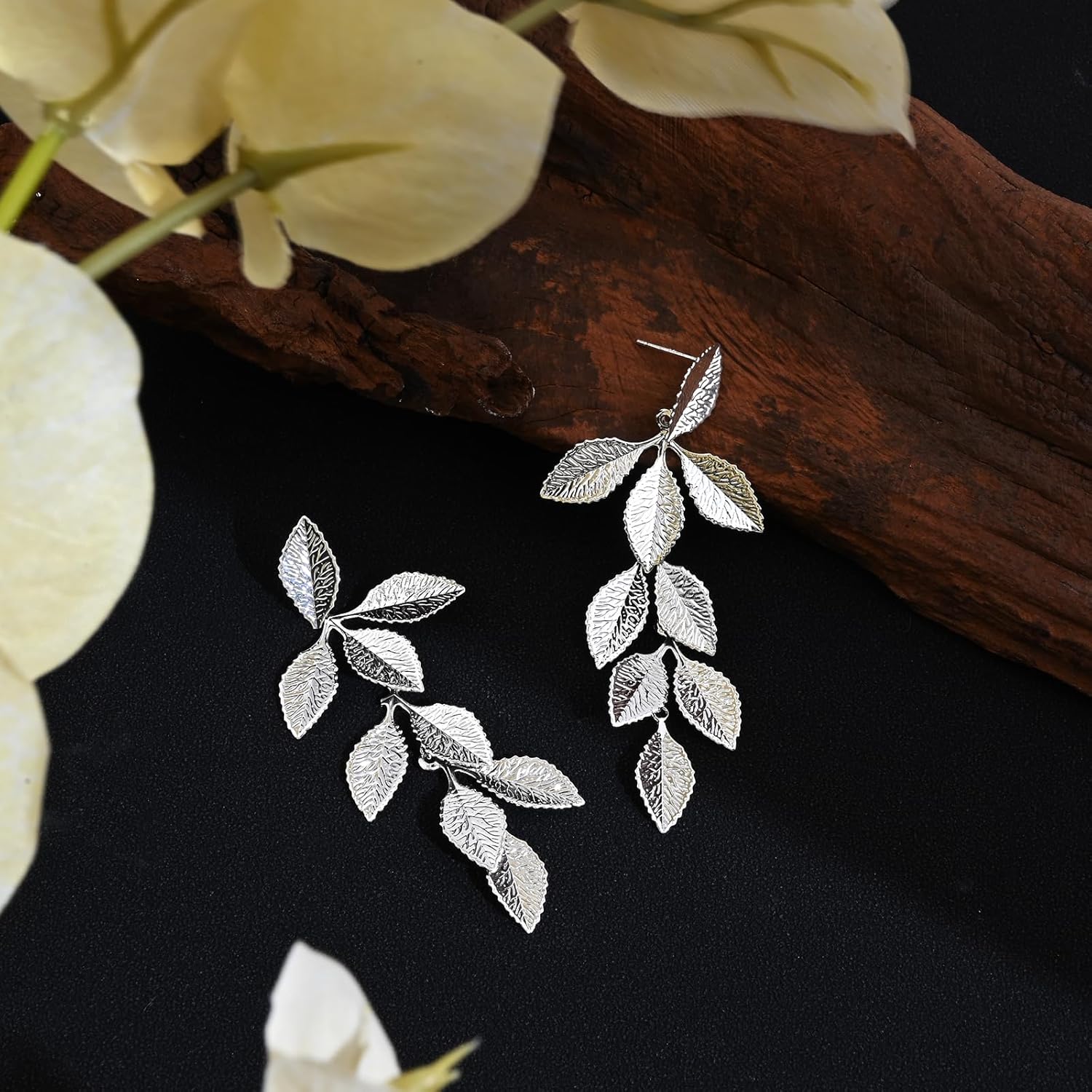 Gold Silver Rose Gold Long Leaf Stud Earrings Lightweight Leaf Dangle Drop Earrings Leaf Jewelry for Wedding Party Formal Dinner - Image 6