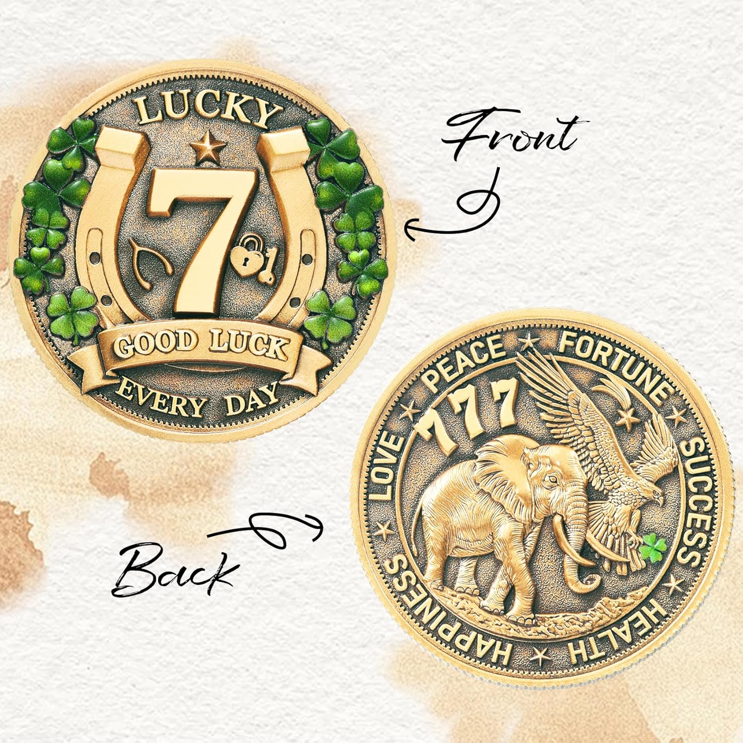 LParkin Amuletos de Proteccion y Buena Suerte Lucky Coin for Lottery Scratcher | Four Leaf Clover & Elephant Eagle Motivational Charm - Prosperity, Success & Good Luck Token - Image 6