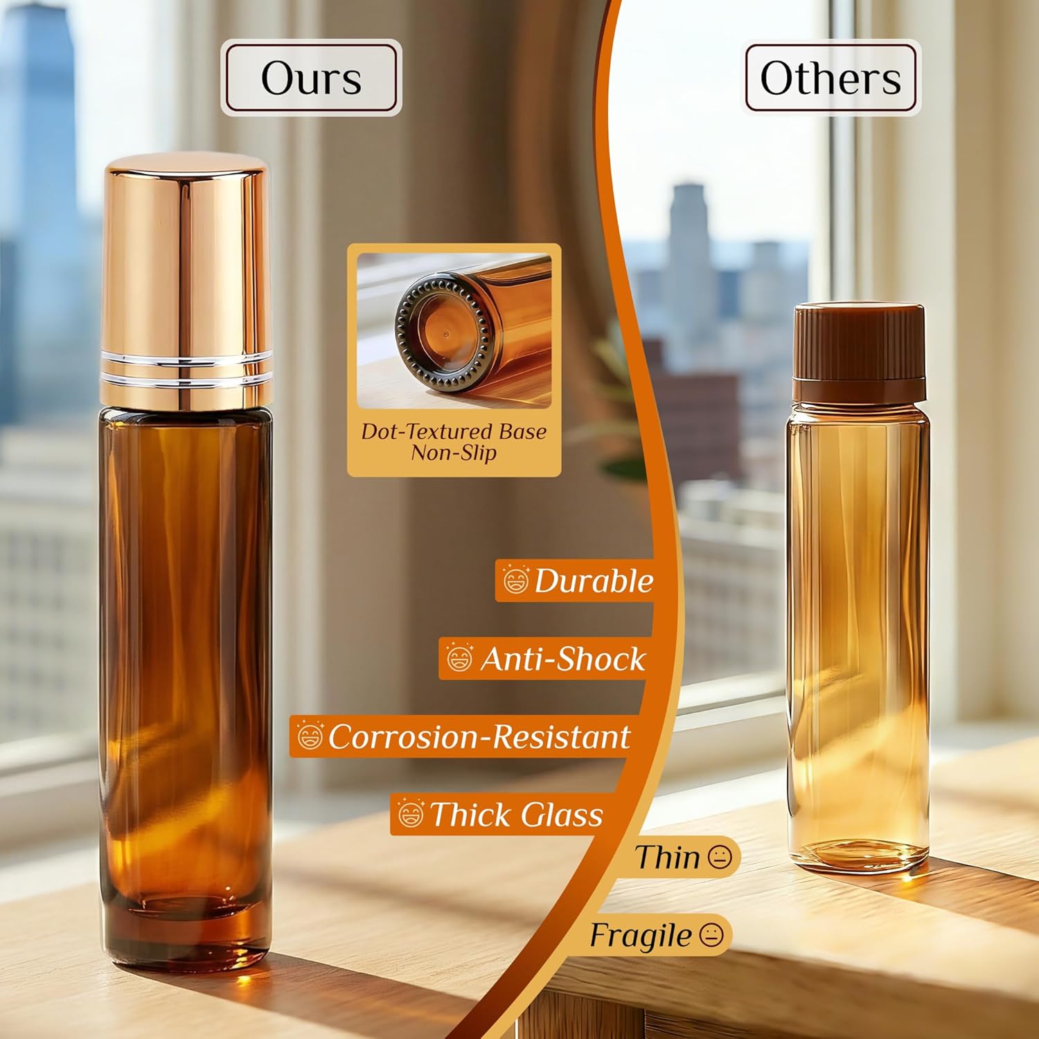 PrettyCare 12 Pack, 10 ml Essential Oil Roller Bottles with Stainless Steel Roller Ball - Refillable Leak-proof Empty Thick Amber Glass Roll on Bottles with Metal Caps for Travel, Perfume - Image 5