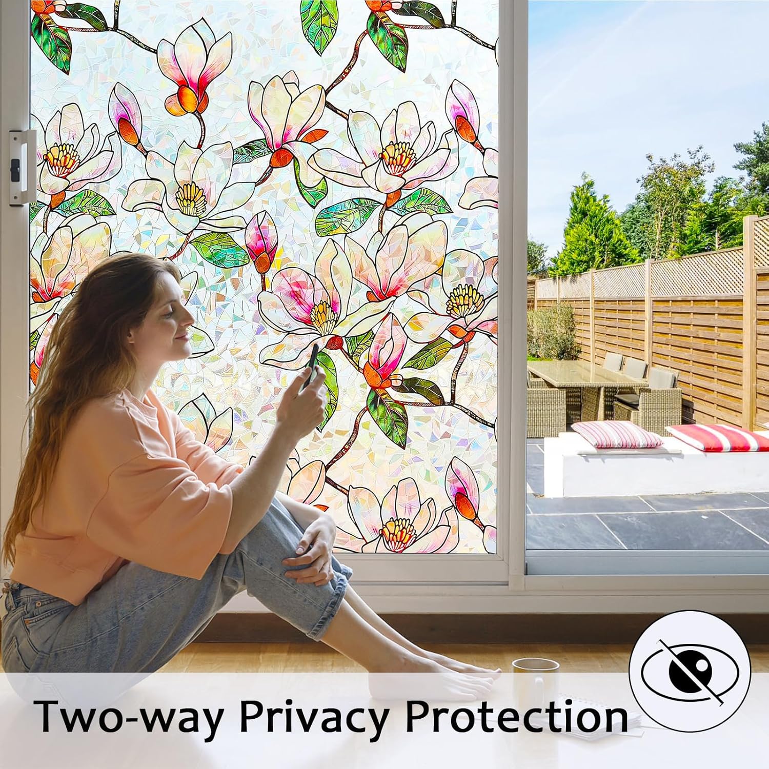 Window Privacy Film Stained Glass Window Film Decorative, Static Cling Rainbow Window Cling, Heat Control Non-Adhesive for Bathroom Home Door 17.5" x 78.7" - Image 3