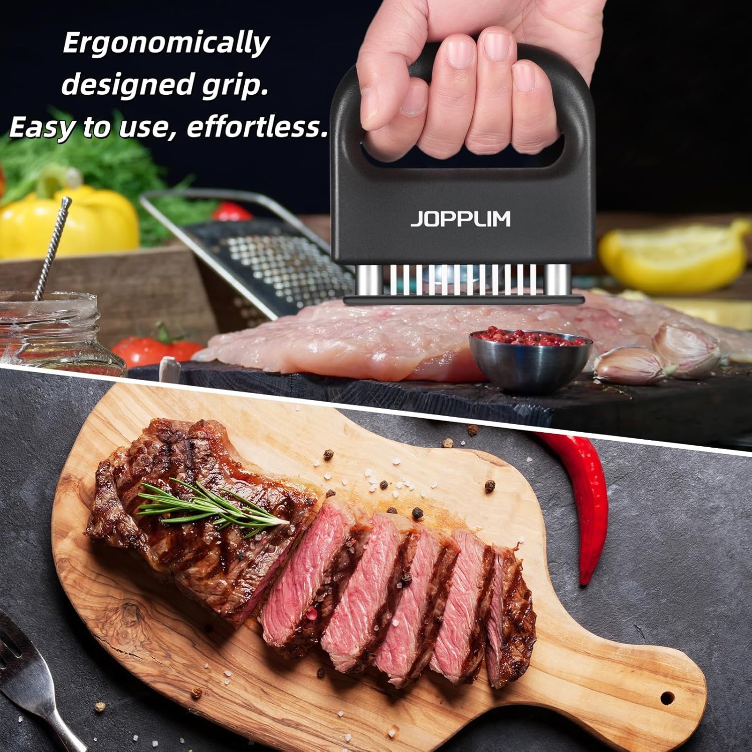 Meat Tenderizer, With 48 Stainless Steel Ultra Sharp Needle Blades, Meat Poultry Tenderizer, for Tenderizing Beef, Pork, Turkey, Fish, Cooking Tool Best for Tenderizing, Marinade, BBQ - Image 5