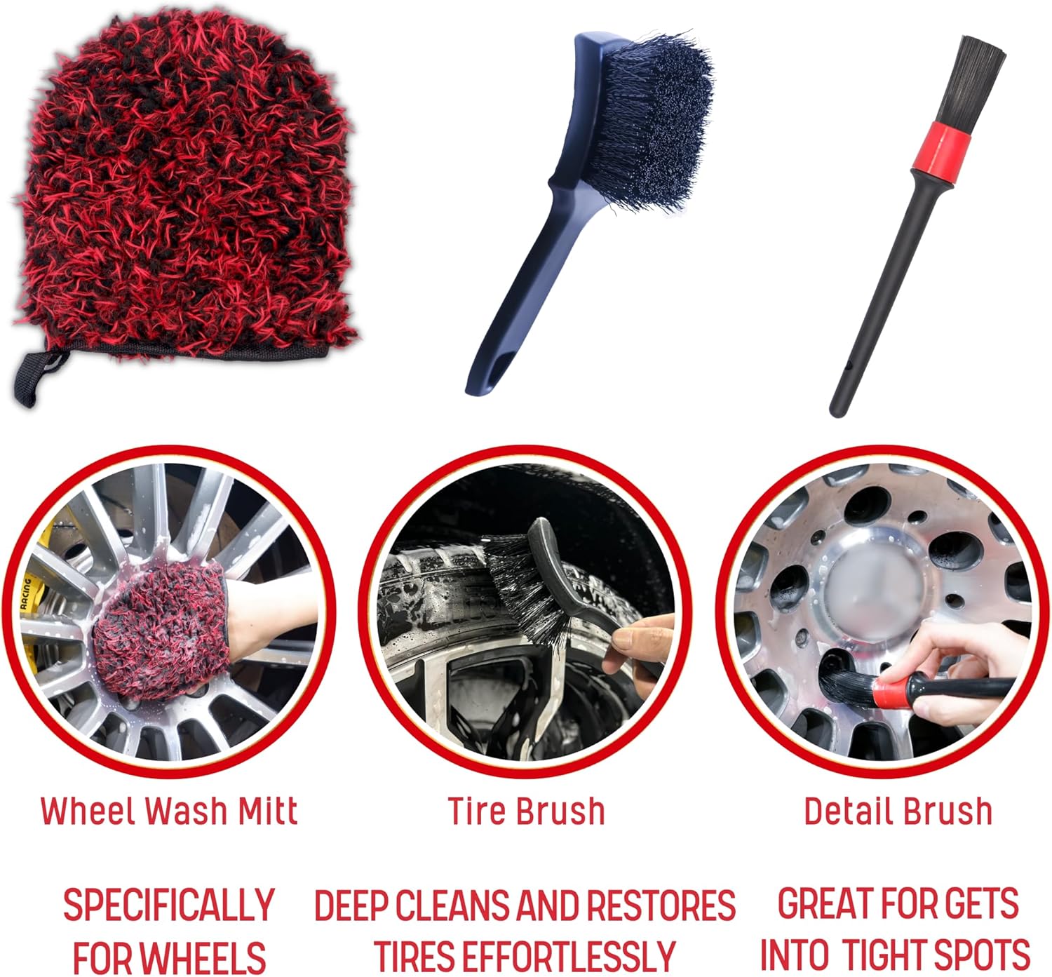 oesee Metal Free Microfiber Wheel Brush Kit- Microfiber Angled Wheel Brush, Long Handle Wheel Brush, Tire& Detailing Brush, Wheel Wash Mitt. Hands-On Wheel Detailing Kit for Daily Wheel Cleaning - Image 7