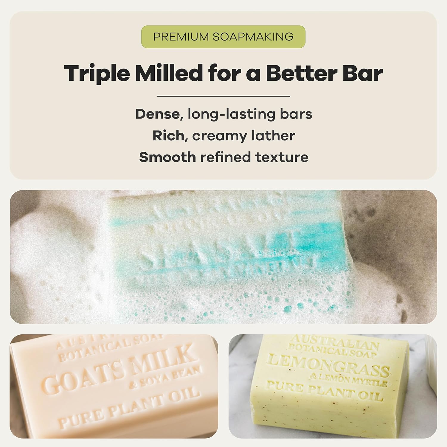 Australian Botanical Soap 16-Bar Set, Goats Milk & Soya Bean 8-Pack + Variety 8-Pack,| 6.6 OZ Triple-Milled Soap Bars with Organic Shea Butter & Sustainable Plant Oils - Image 4