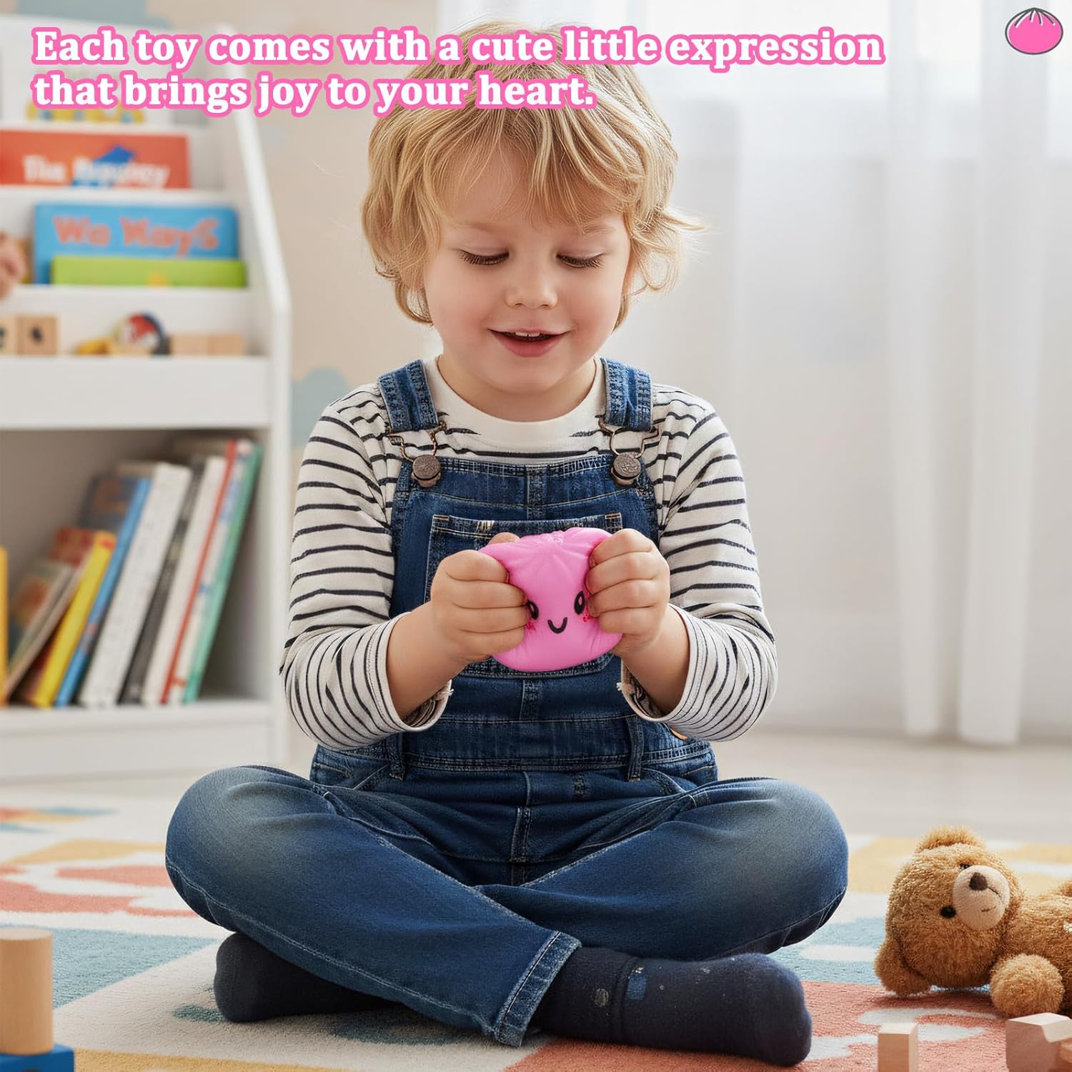 Dumpling Squishy Toy, Dumpling Squishy Mystery Box, Colorful Dumplings Stress Balls Fidget Sensory Toy, Squeeze Dough Ball Stress Relief Hand Toys with Food Steamer Stretchy Desk Toys (Pink) - Image 7