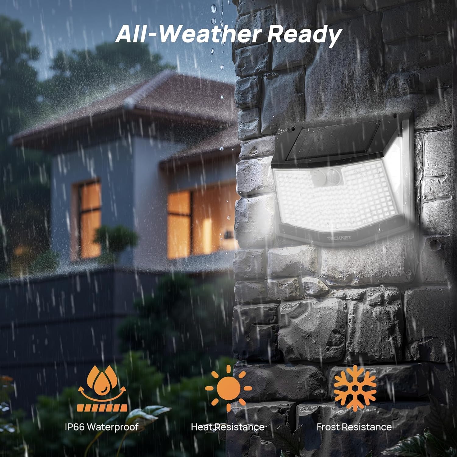 TECKNET 248 LED Outdoor Solar Lights & Motion Sensor 4 Pack, 300° Angle & 3 Lighting Modes Solar Lights Outdoor Waterproof, Solar Powered Security Flood Wall Lights IP66 for Outside/Yard Fence/Garden - Image 6