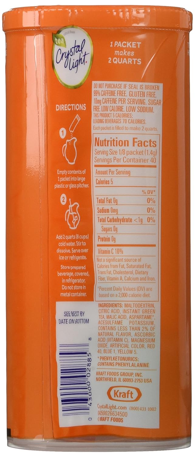 Crystal Light Natural Green Tea Peach Mango Drink Mix (30 Pitcher Packets, 6 Canisters of 5) - Image 2