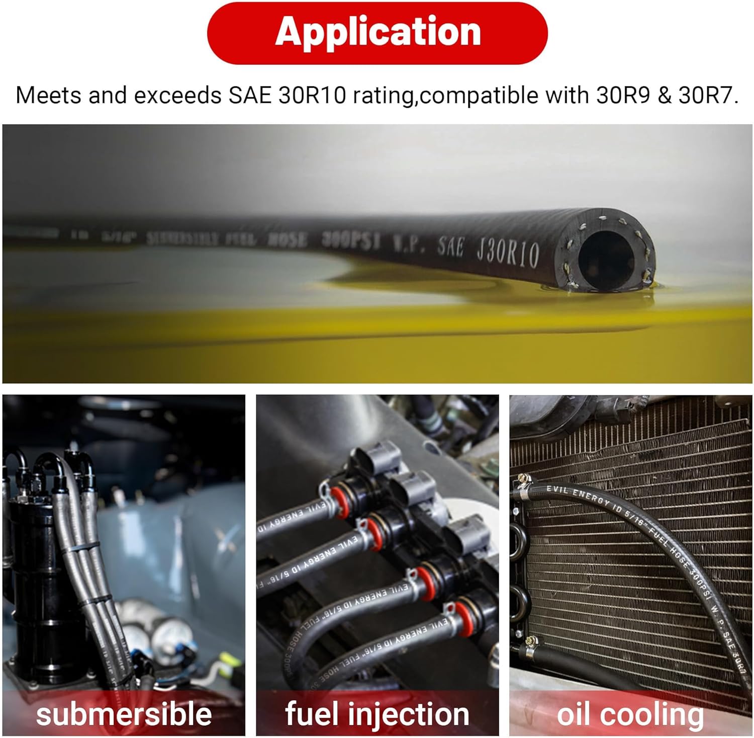 EVIL ENERGY 5/16" Submersible Fuel Hose E85 In Tank Line SAE 30R10 For Automotive Fuel Systems 1FT 300PSI - Image 6