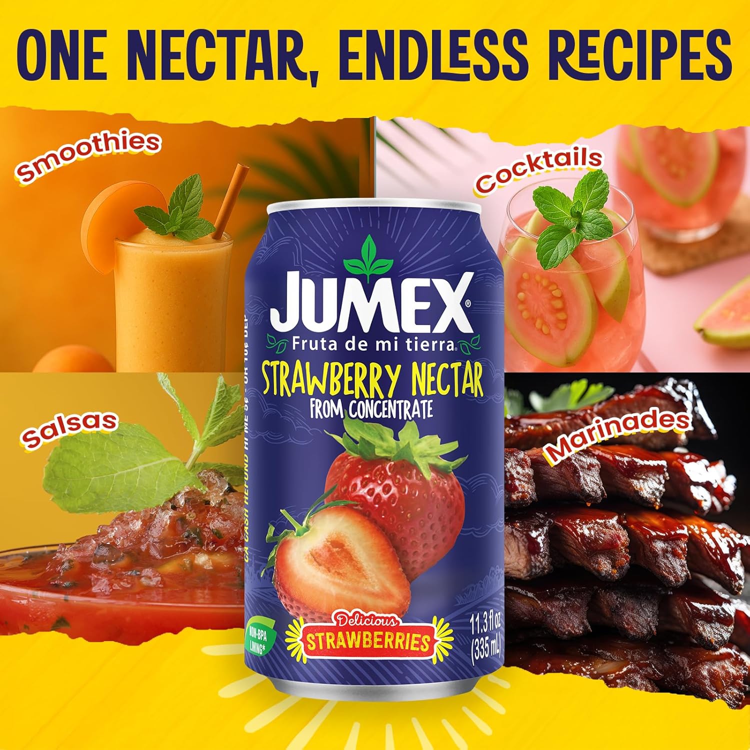 Jumex Strawberry Juice Nectar - Made with Strawberry Puree - Fresh Fruit Puree & Fruit Juice Concentrate for Smoothie Mix, Cocktail Mixers & Kids Drinks & Beverages - 11.3oz, 24 Pack Canned Drinks - Image 6