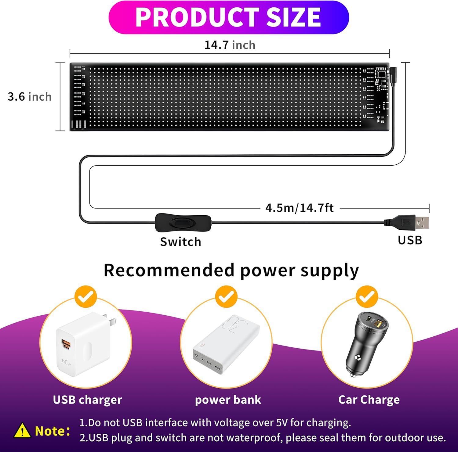 15"x4" LED Eyes for Car Windshield, 50+ Devil Eye Patterns to Captivate Attention, Customizable Holiday Themes, Warning Messages to Showcase Personality & Mood, Installs in 5 Minutes, 1PCS - Image 4