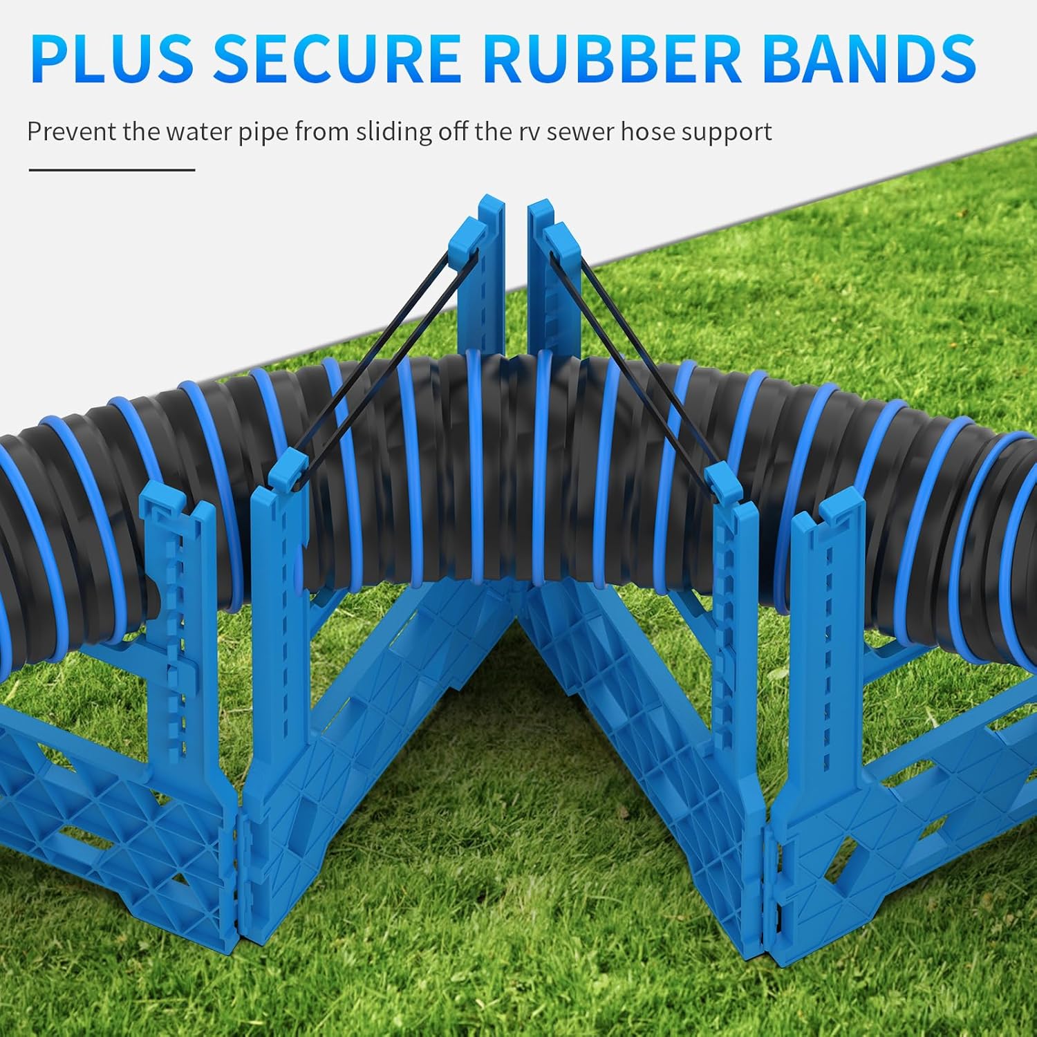 BEBOBLY RV Sewer Hose Support 10FT with Secure Rubber Band & Carry Strap, RV Sewer Hose Holder Adjust Height for Travel Trailers, RV, Campers | Avoiding Obstacles & Deep Cradles, Quick Setup/Collapse - Image 6