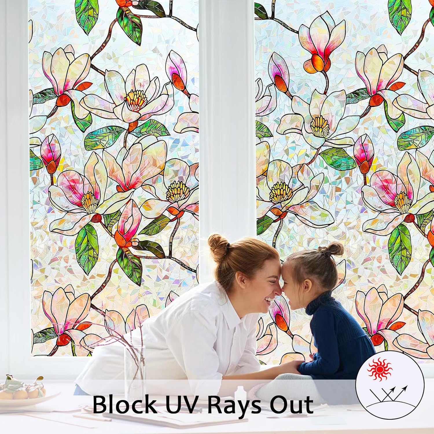 Window Privacy Film Stained Glass Window Film Decorative, Static Cling Rainbow Window Cling, Heat Control Non-Adhesive for Bathroom Home Door 17.5" x 78.7" - Image 4