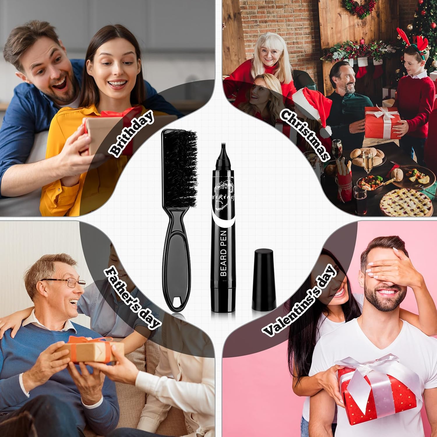 Beard Pen Filler for Men - Barber Styling Grooming Pencil - Gifts for Men Boyfriend Husband Couple, Anniversary Birthday Wedding Christmas Gifts, Beard Pencil Filler for Man And Beard Brush (BLACK) - Image 6