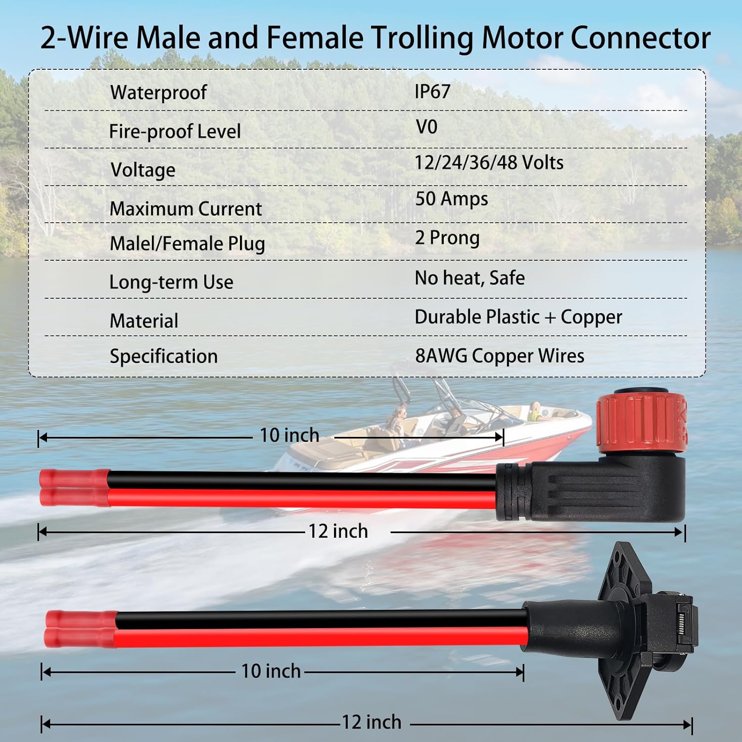 Trolling Motor Plug,12V/24V/26V/48V Trolling Motor Plug and Receptacle for Minn Kota Marine Boat,8 Gauge 2-Wire Quick Connect,Male&Female,Waterproof - Image 5