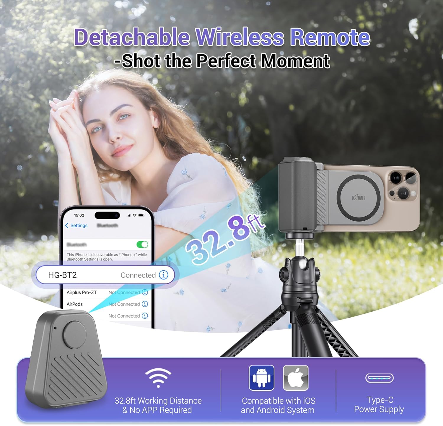 KIWIFOTOS for iPhone Magsafe Camera Grip Magnetic Phone Handle with Bluetooth Remote for iPhone 17 16 Pro Max Samsung Smartphone Vlog Video Shooting(Tripod NOT Included) - Image 2