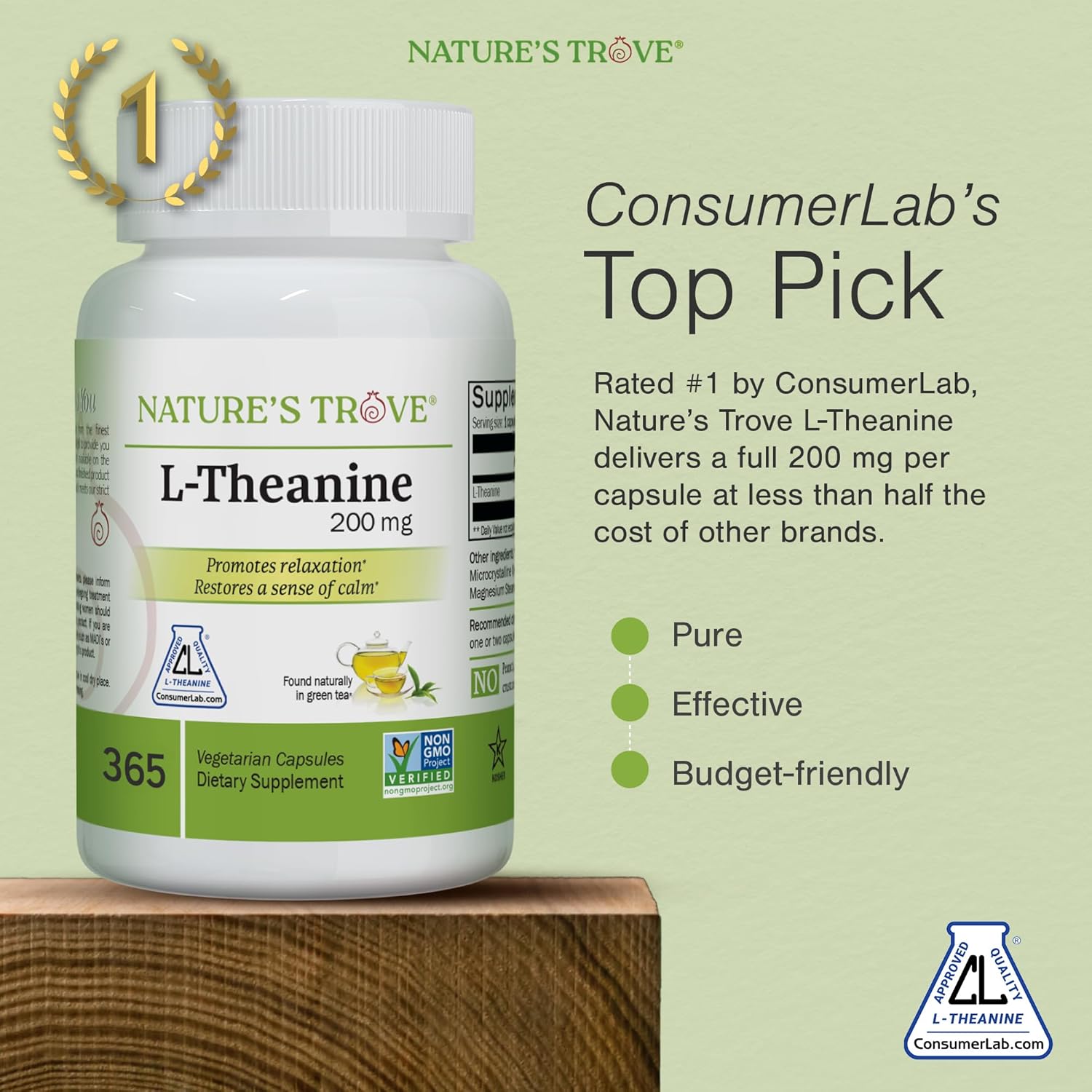 Nature's Trove L-Theanine 200mg Super Value Size - 365 Vegetarian Capsules - Image 2