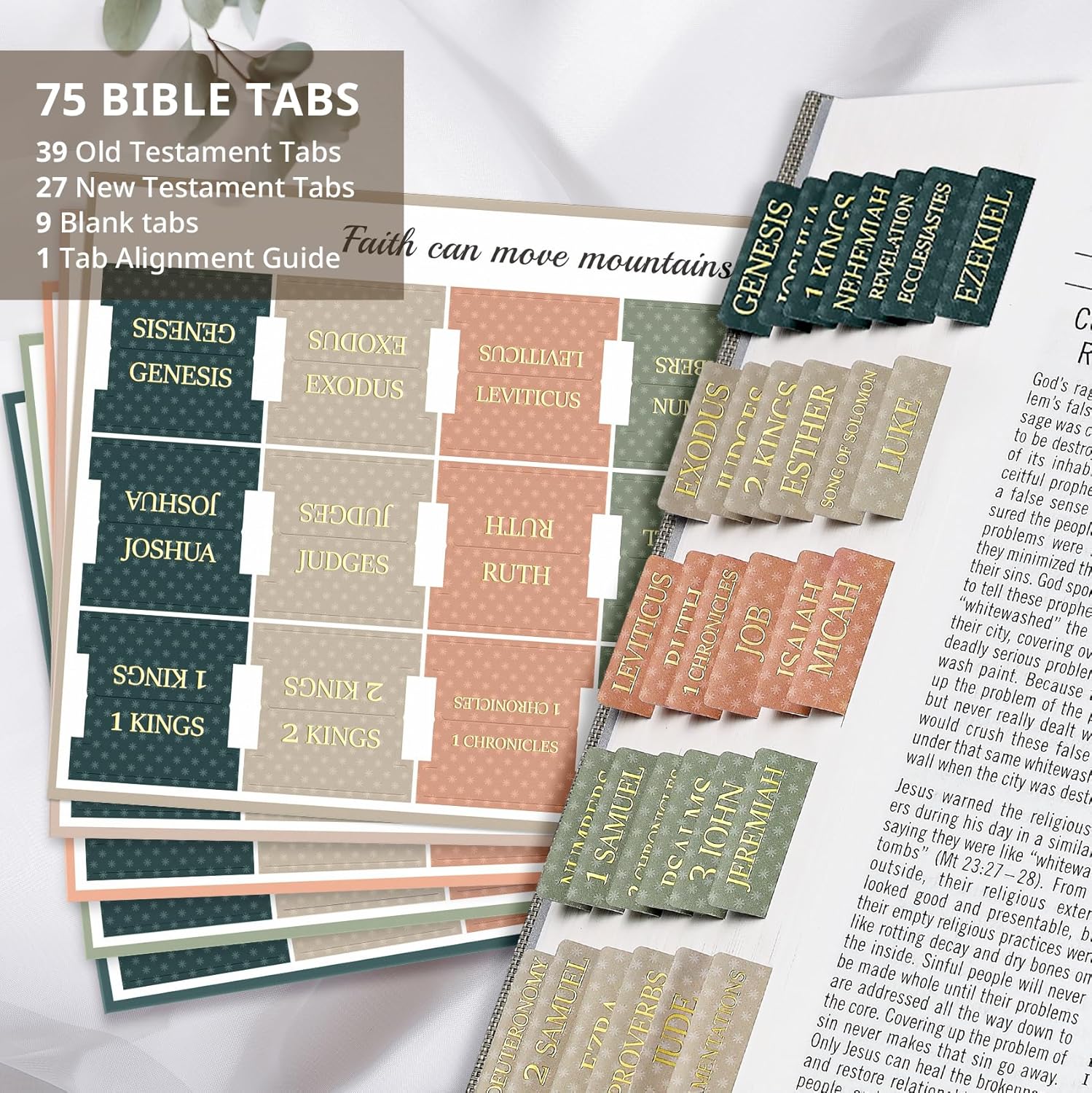 Bible Tabs for Women & Men, Bible Tabs for Study Bible, Large Print Neutral Bible Tabs for Easy Navigation, Bible Index Tabs, 66 Tabs Old & New Testament, Extra 9 Blank Tabs - Starry - Image 2