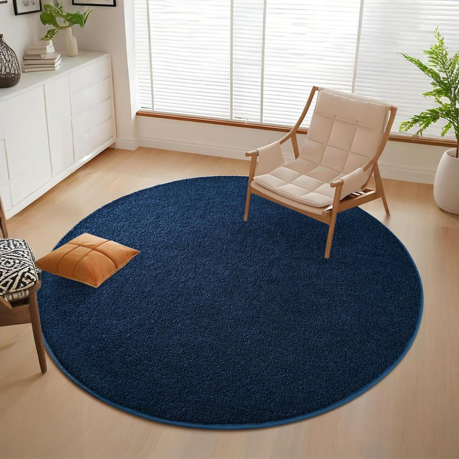 Nuttumico Ultra Soft Round Area Rugs for Living Room Bedroom, 4x4 Feet Navy Blue Washable Non-Slip Indoor Rugs, Thickened Memory Foam Modern Indoor Circle Carpet for Boys Girls Room Home Decor - Image 3