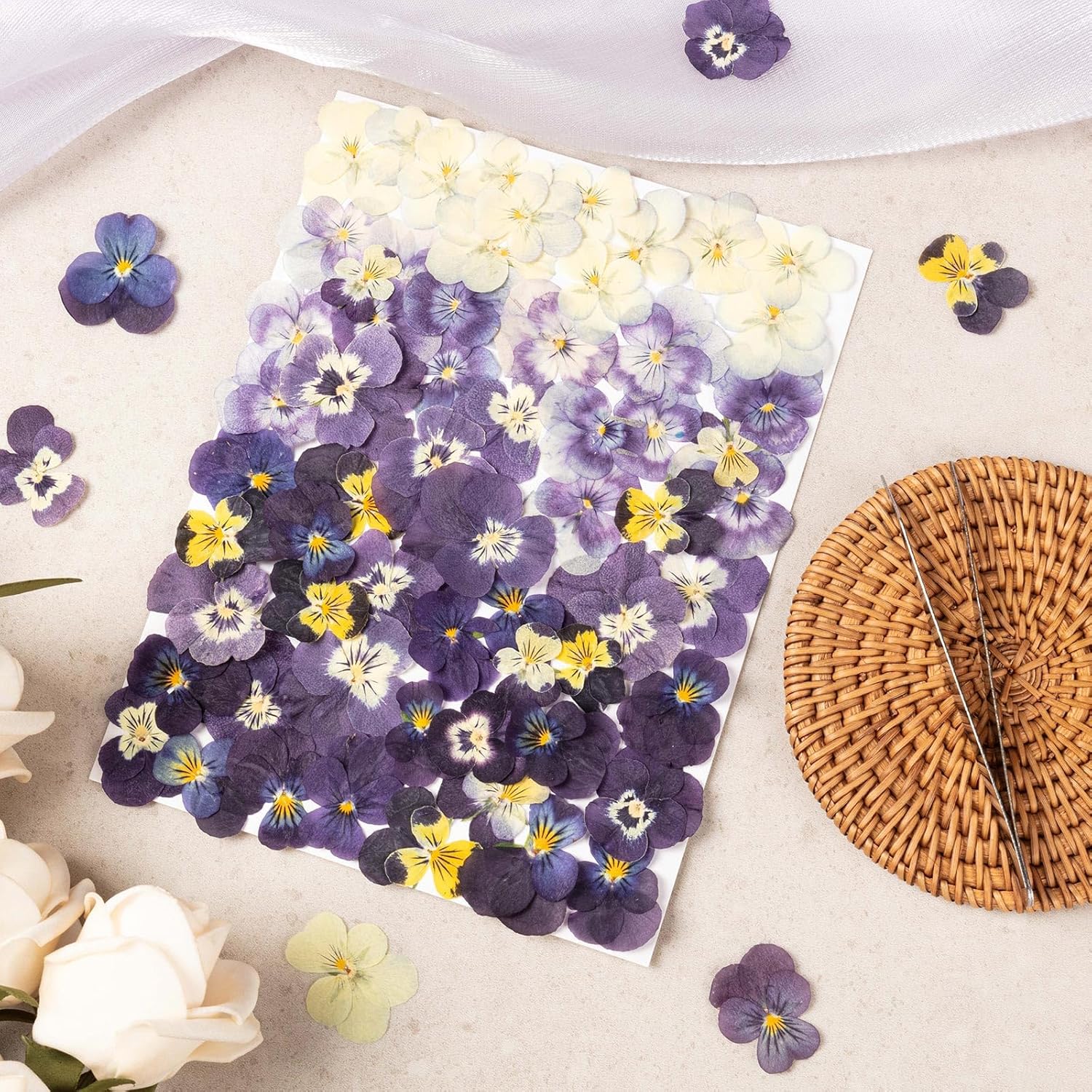 60Pcs Dried Pressed Pansies Flowers for Cake Decorating, Purple Real Dry Flower for Resin Art Crafts Jewelry Decorations - Image 3