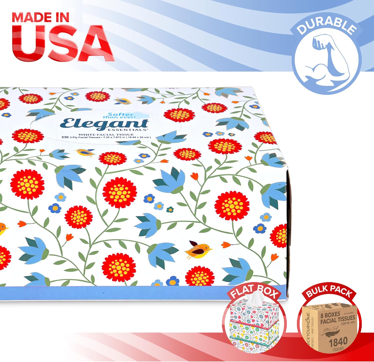 Premium Bulk Tissues, 4 Tissue Boxes of 230 Count, 2-Ply Soft Facial Tissues for Offices or School, Made in the USA, 920 Total Count Bulk Face & Nose Tissue Paper for Home or Professional Use - Image 4