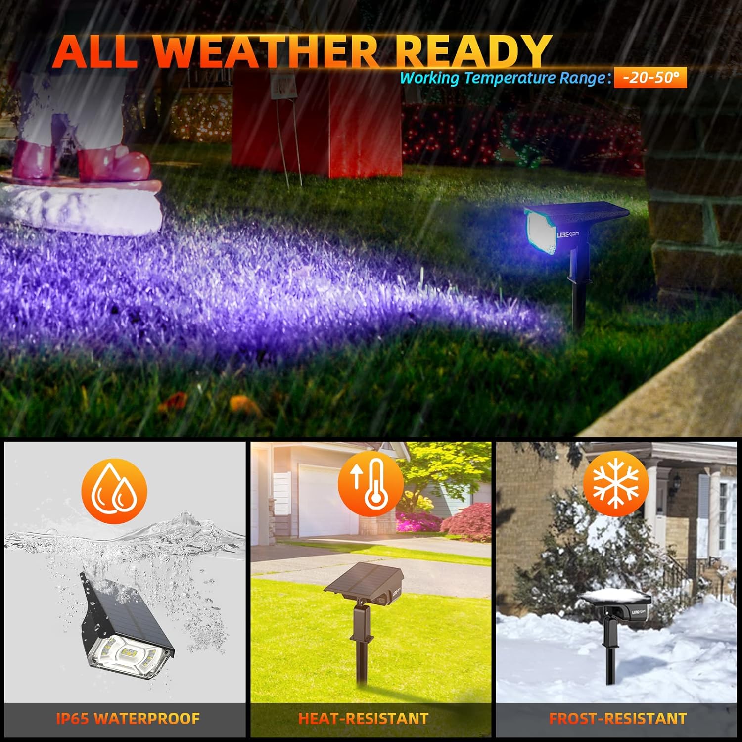 Solar Outdoor Lights,40 LEDs Color Changing RGB Solar Landscape Path Lights,USB & Solar Powered Multicoloured Spotlights,14 Colors Auto Cycling Spotlights for Yard,Garden,2 Pack - Image 2