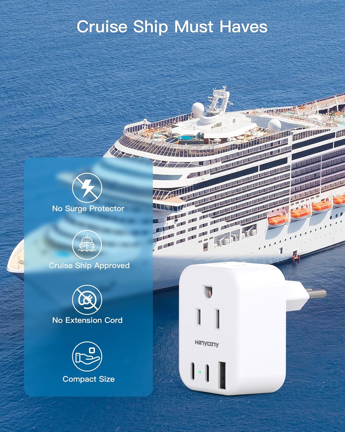 Italy Travel Plug Adapter, HANYCONY Type L Power Plug Adapter with 2 Outlets 3 USB Ports(2 USB C) for US USA to Italy Rome Uruguay Chile Travel Essentials - Image 5