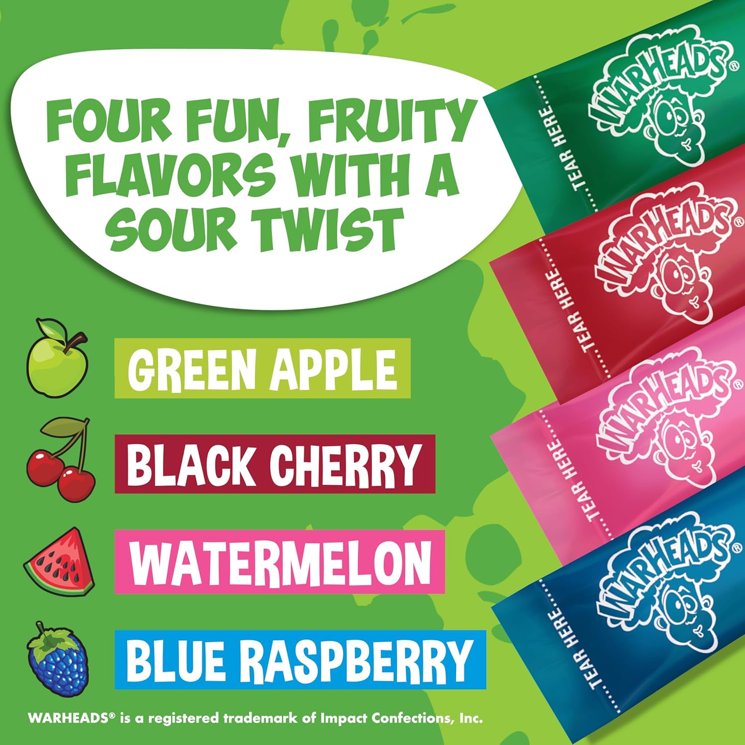 Warheads Singles To Go Sour Drink Mix, 30 Sticks, Variety Pack (Green Apple, Black Cherry, Watermelon, Blue Raspberry), Zero Sugar, Low Calorie - Image 4