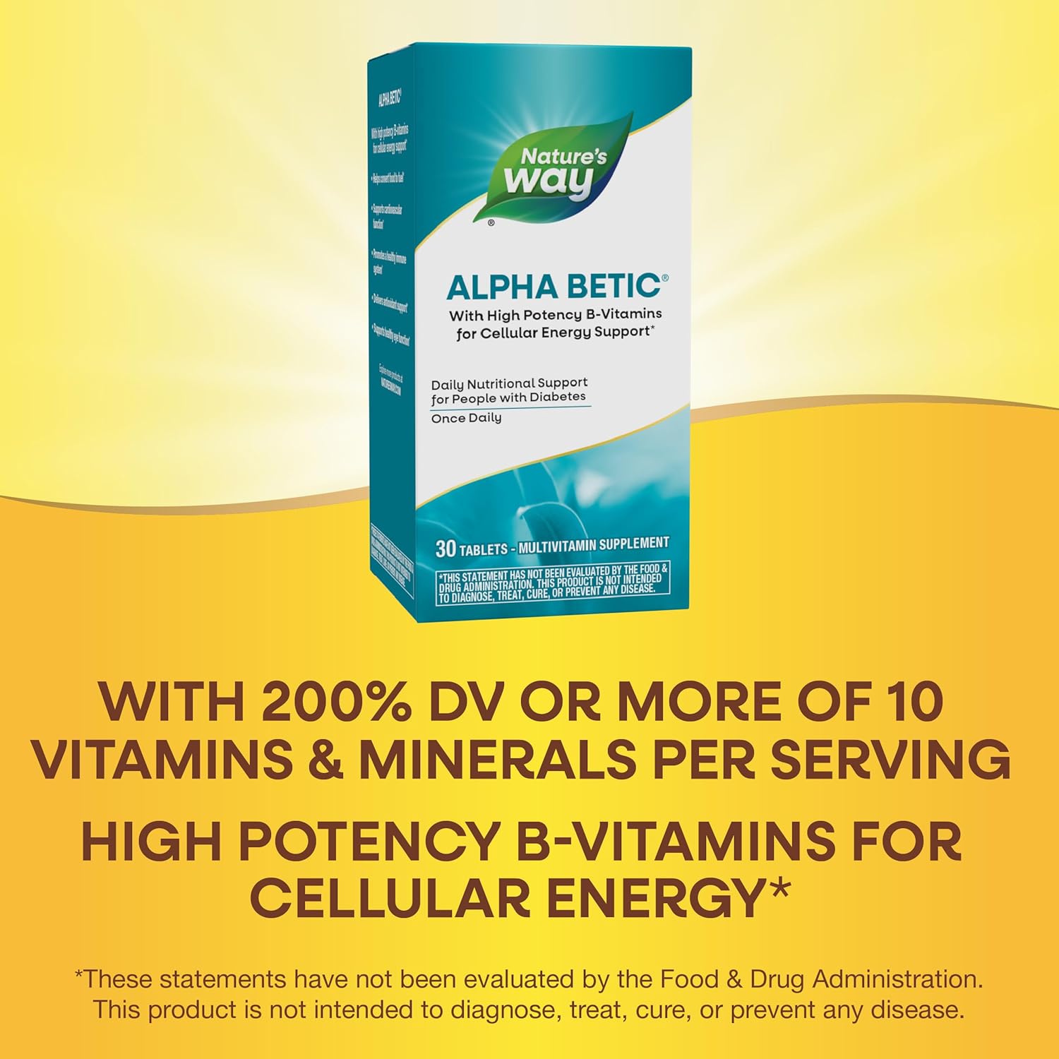 Nature's Way alpha betic, Diabetic Multivitamin for Daily Nutritional Support, with B-Vitamins for Energy Metabolism Support*, Alpha Lipoic Acid, Taurine, Lutein, 30 Tablets - Image 4