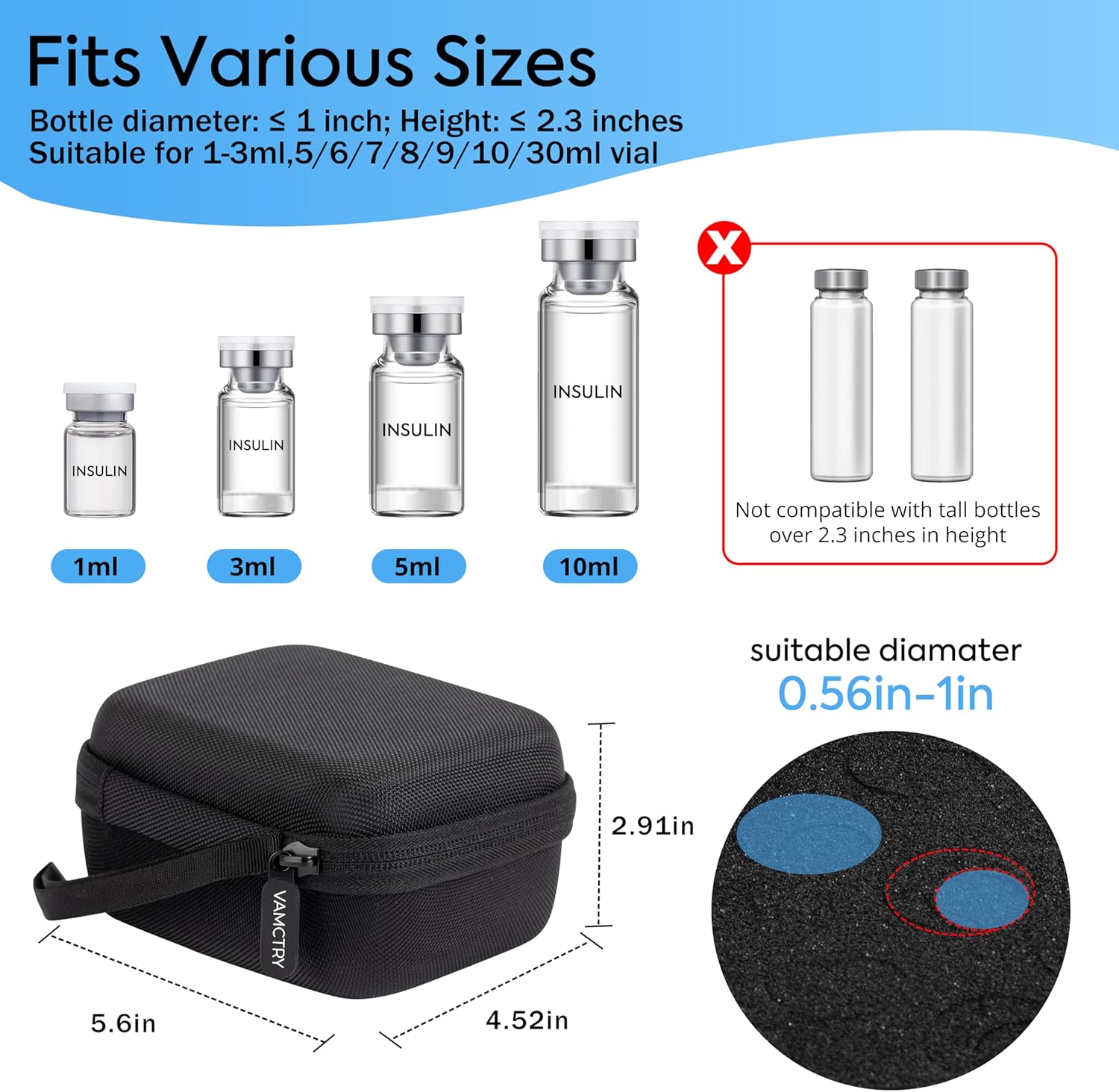 10 Slots Insulin Vial Protector Case, Insulin Vial Organizer Bag for Diabetics Standard 1ml 3ml 5ml 10ml and 30ml Vials - Image 6